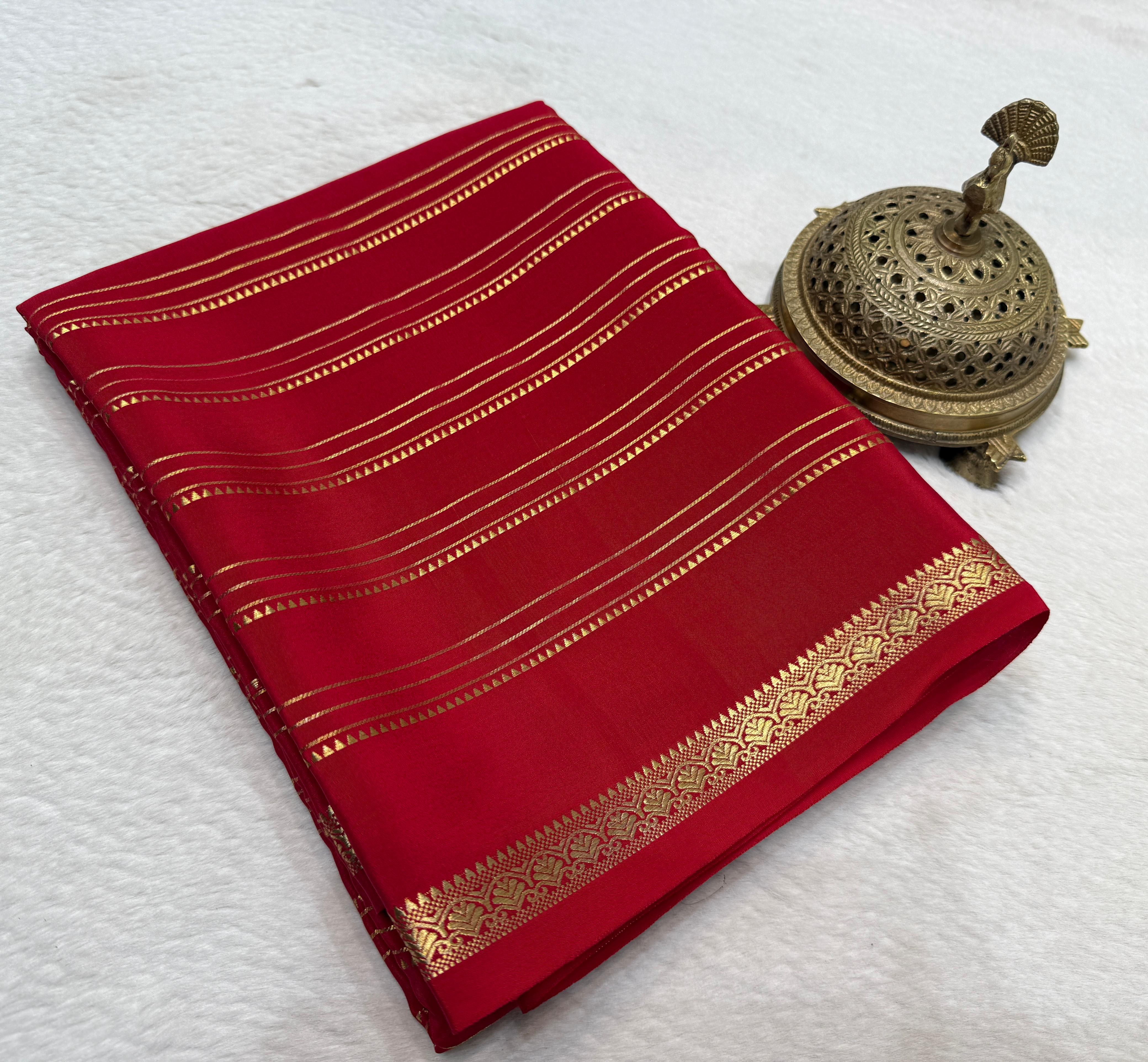 Semi Crepe Silk Saree 120 GSM – Multi Stripe Pattern with Traditional Border & Patta Pallu | Elegant Solid Color Saree for Women