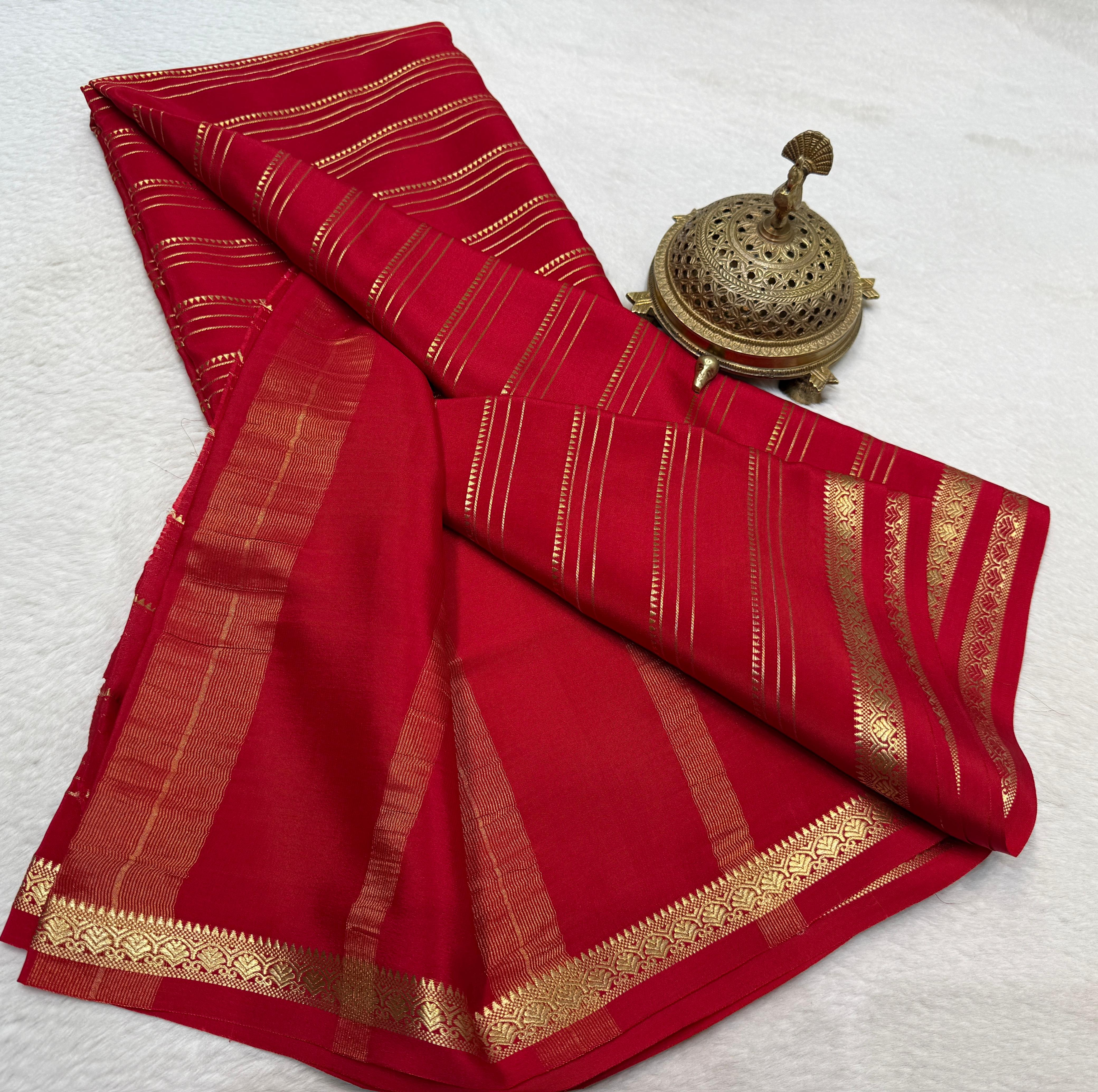 Semi Crepe Silk Saree 120 GSM – Multi Stripe Pattern with Traditional Border & Patta Pallu | Elegant Solid Color Saree for Women