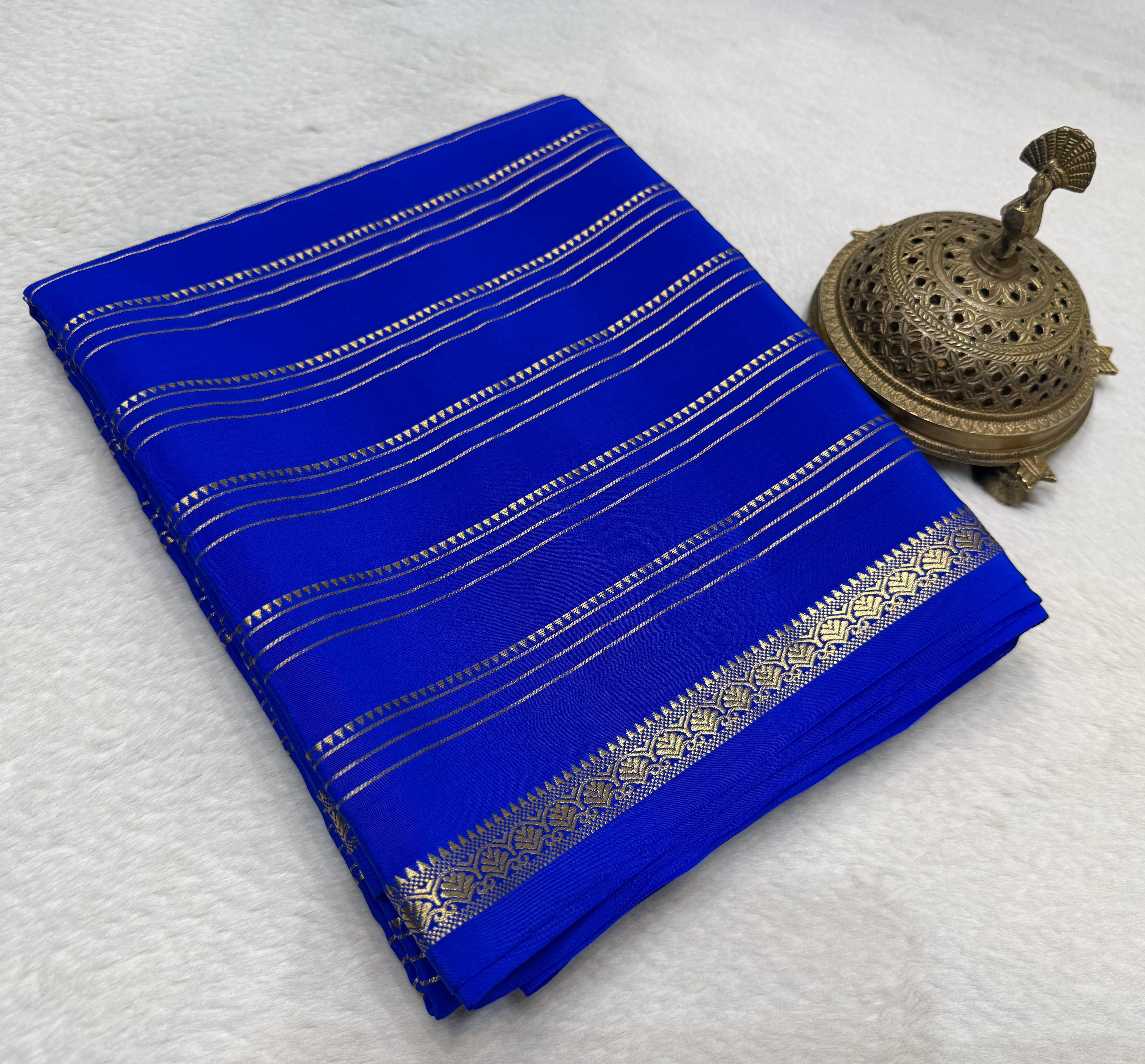 Semi Crepe Silk Saree 120 GSM – Multi Stripe Pattern with Traditional Border & Patta Pallu | Elegant Solid Color Saree for Women