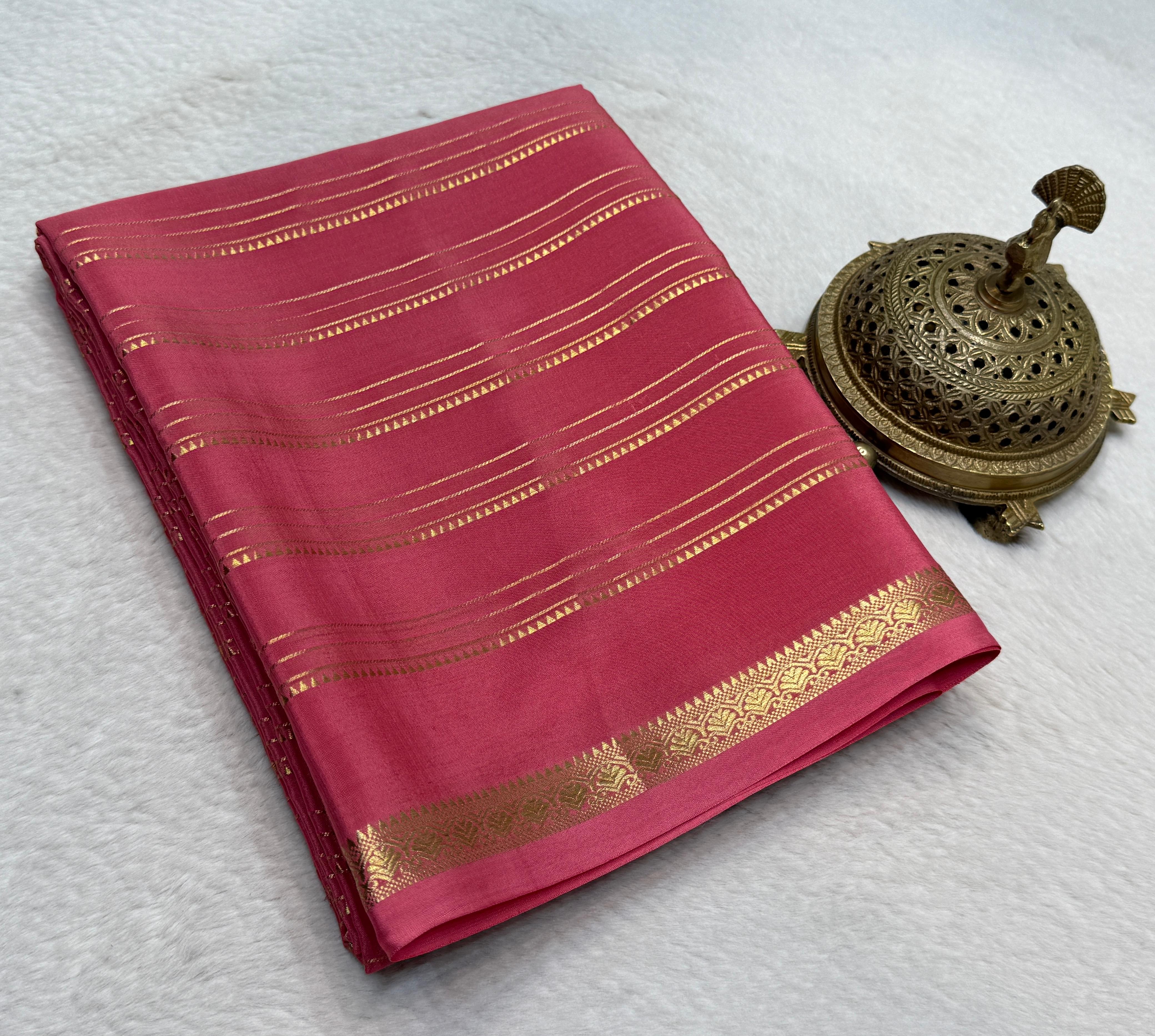 Semi Crepe Silk Saree 120 GSM – Multi Stripe Pattern with Traditional Border & Patta Pallu | Elegant Solid Color Saree for Women
