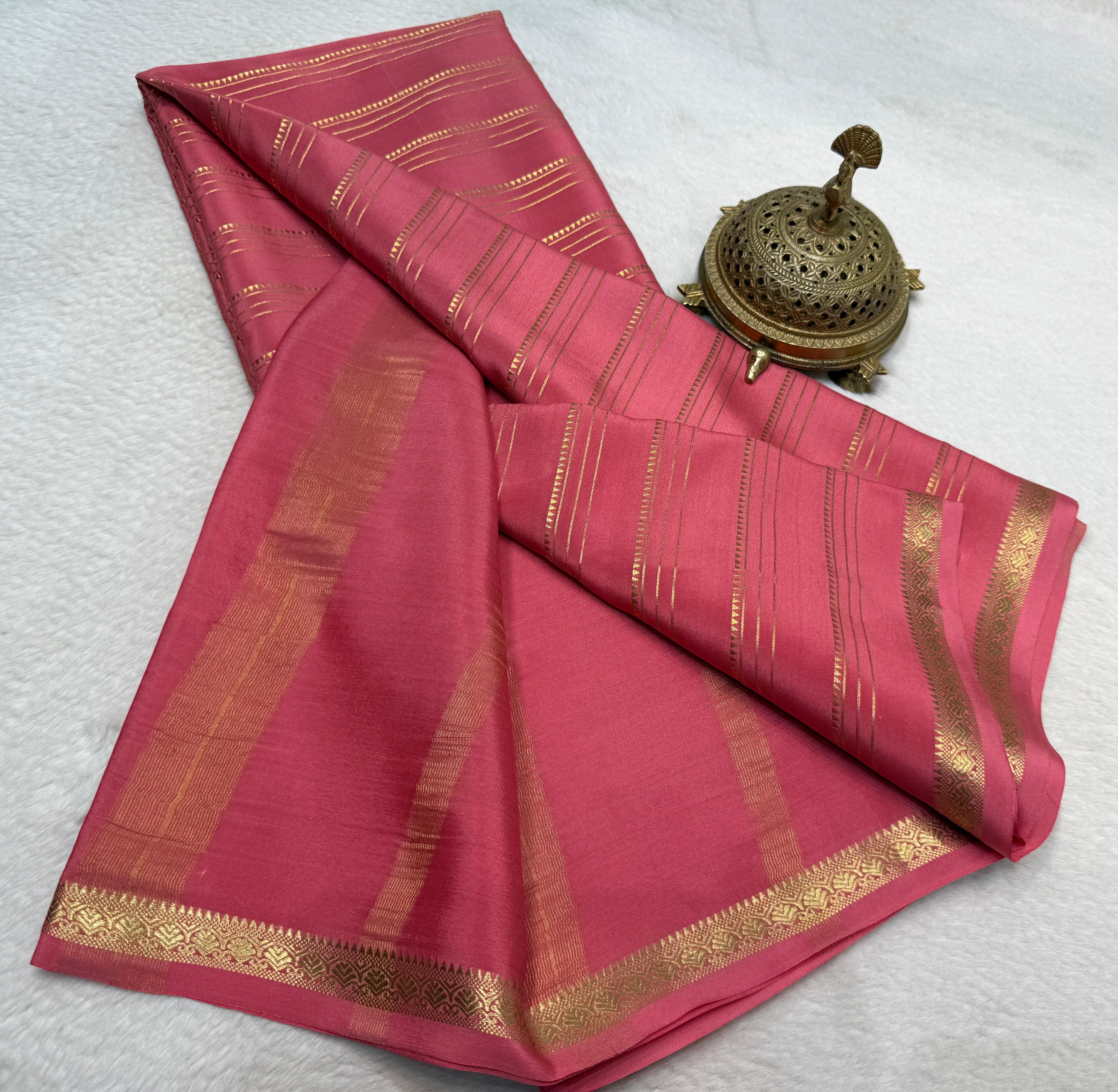 Semi Crepe Silk Saree 120 GSM – Multi Stripe Pattern with Traditional Border & Patta Pallu | Elegant Solid Color Saree for Women