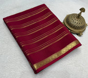 Semi Crepe Silk Saree 120 GSM – Multi Stripe Pattern with Traditional Border & Patta Pallu | Elegant Solid Color Saree for Women