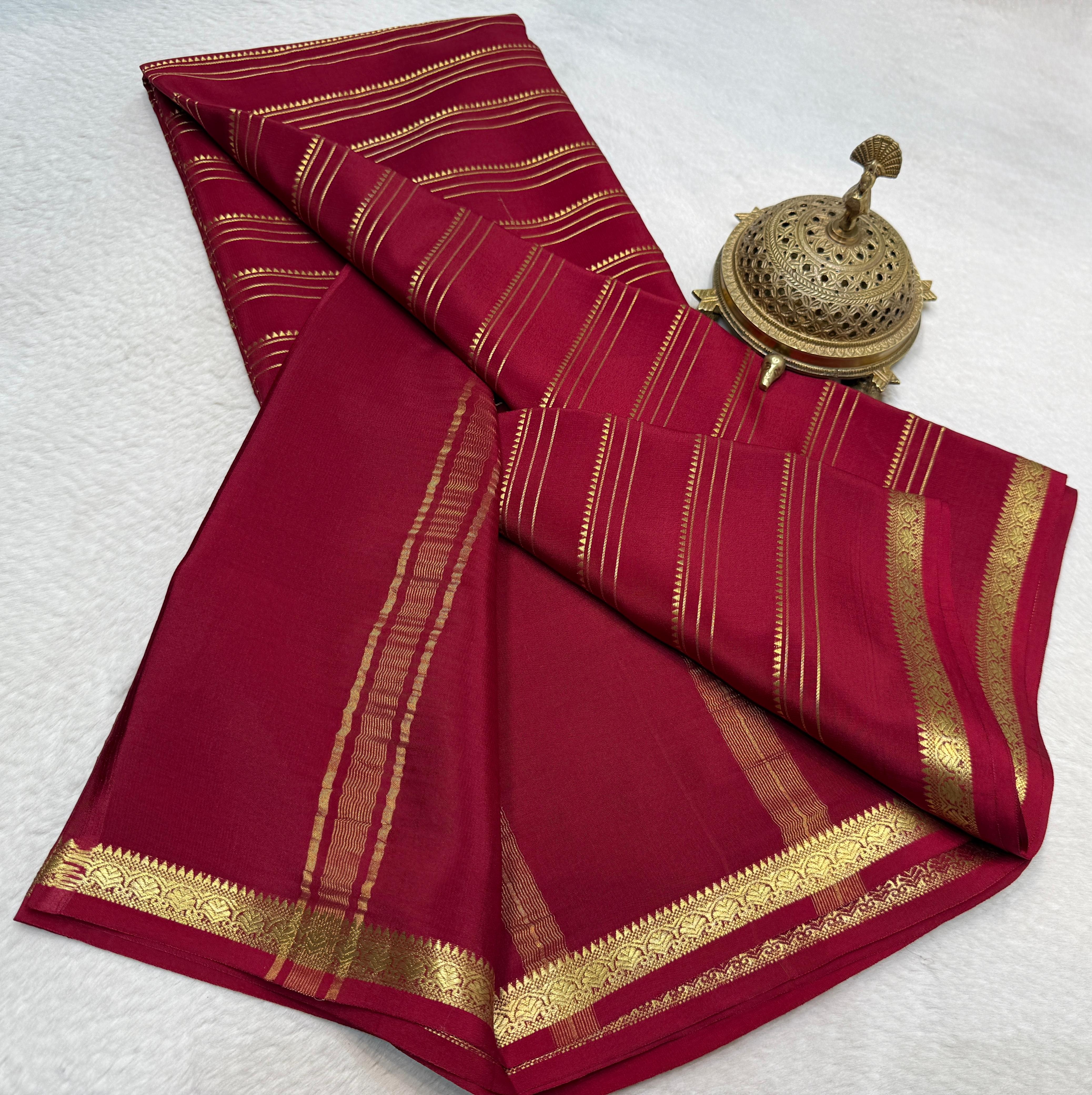 Semi Crepe Silk Saree 120 GSM – Multi Stripe Pattern with Traditional Border & Patta Pallu | Elegant Solid Color Saree for Women