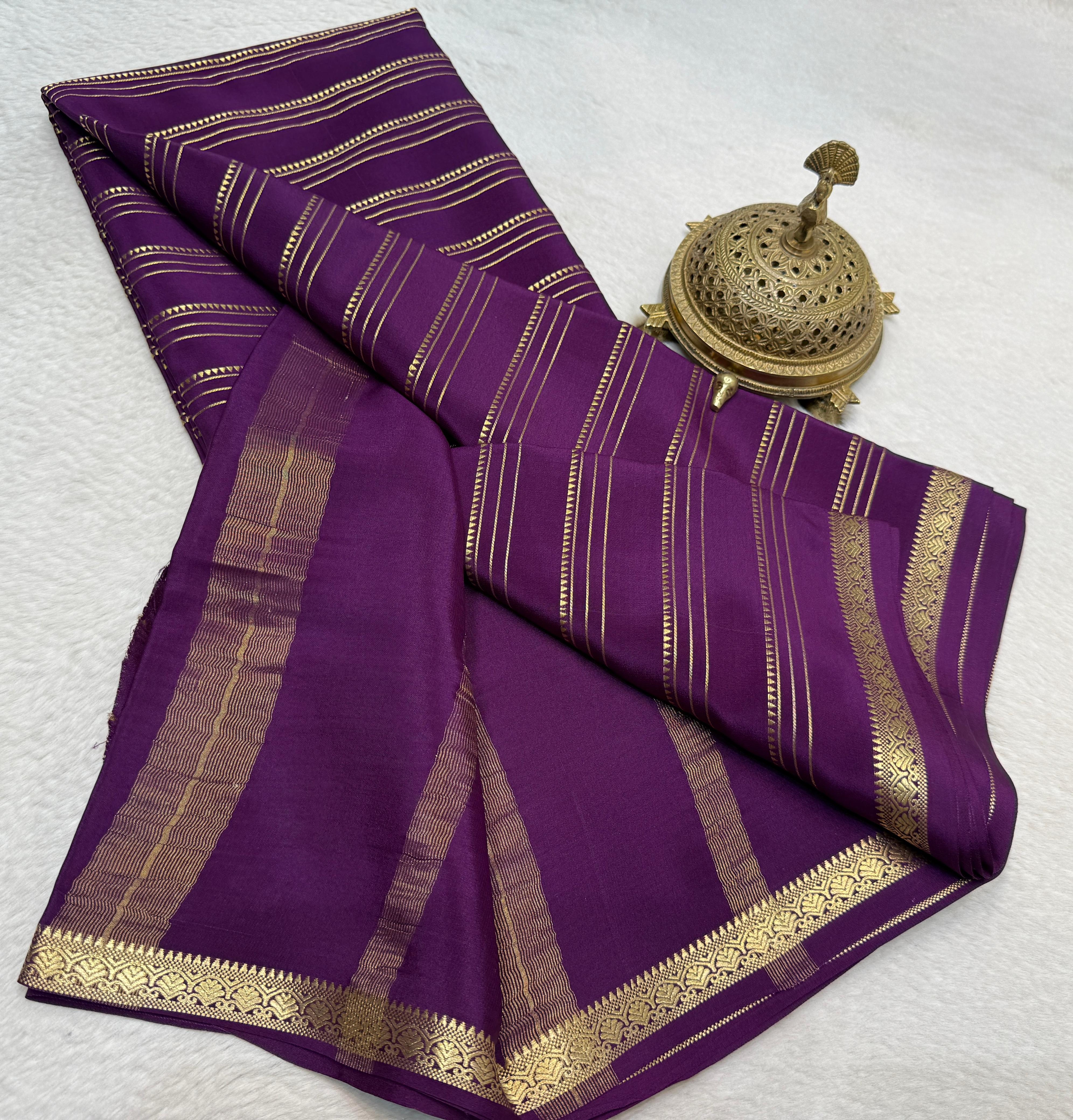 Semi Crepe Silk Saree 120 GSM – Multi Stripe Pattern with Traditional Border & Patta Pallu | Elegant Solid Color Saree for Women