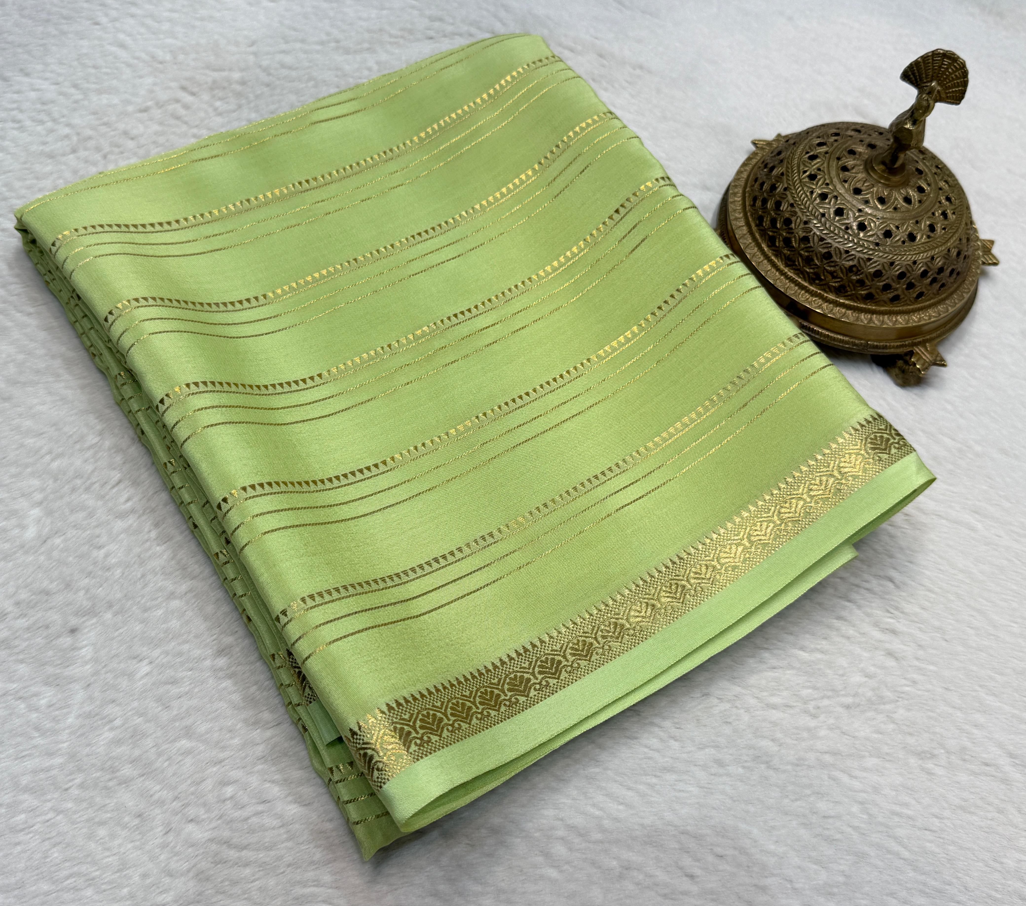 Semi Crepe Silk Saree 120 GSM – Multi Stripe Pattern with Traditional Border & Patta Pallu | Elegant Solid Color Saree for Women