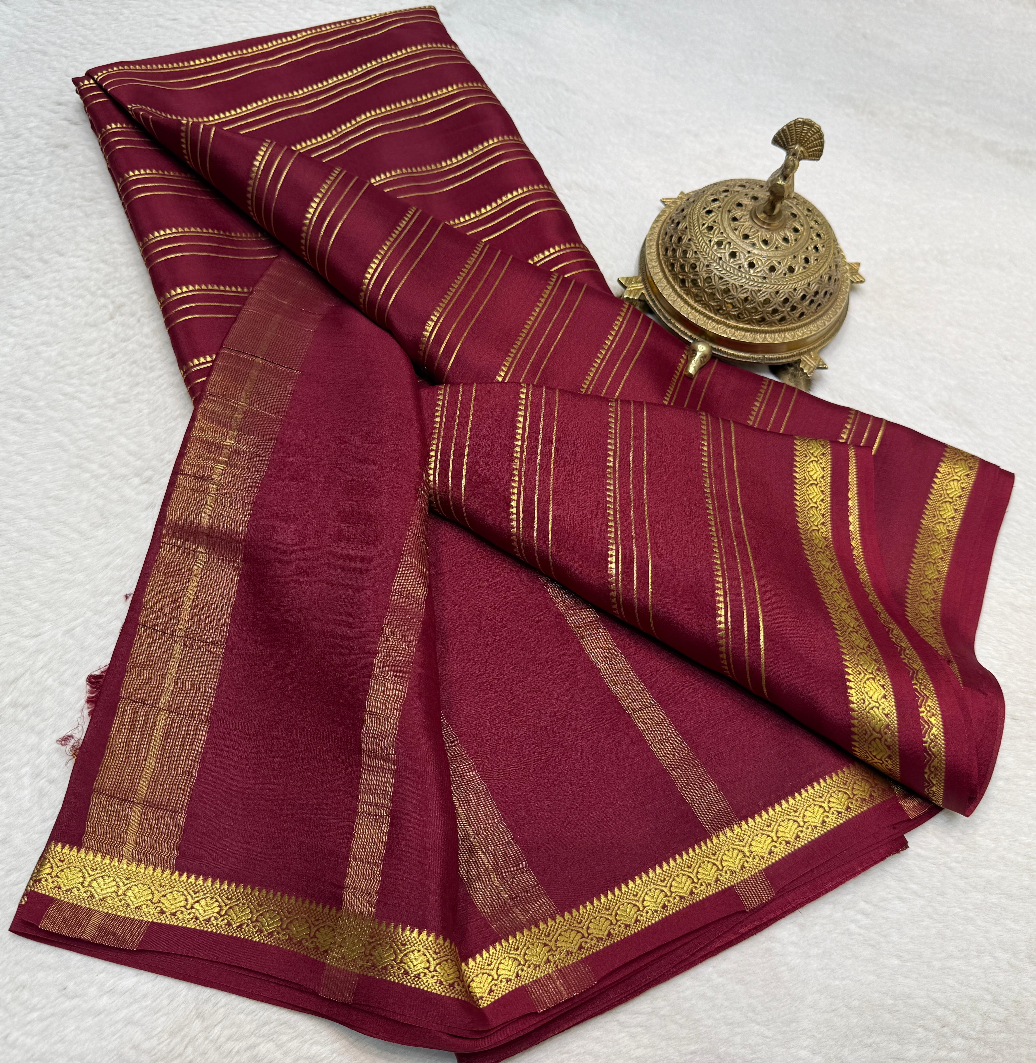 Semi Crepe Silk Saree 120 GSM – Multi Stripe Pattern with Traditional Border & Patta Pallu | Elegant Solid Color Saree for Women