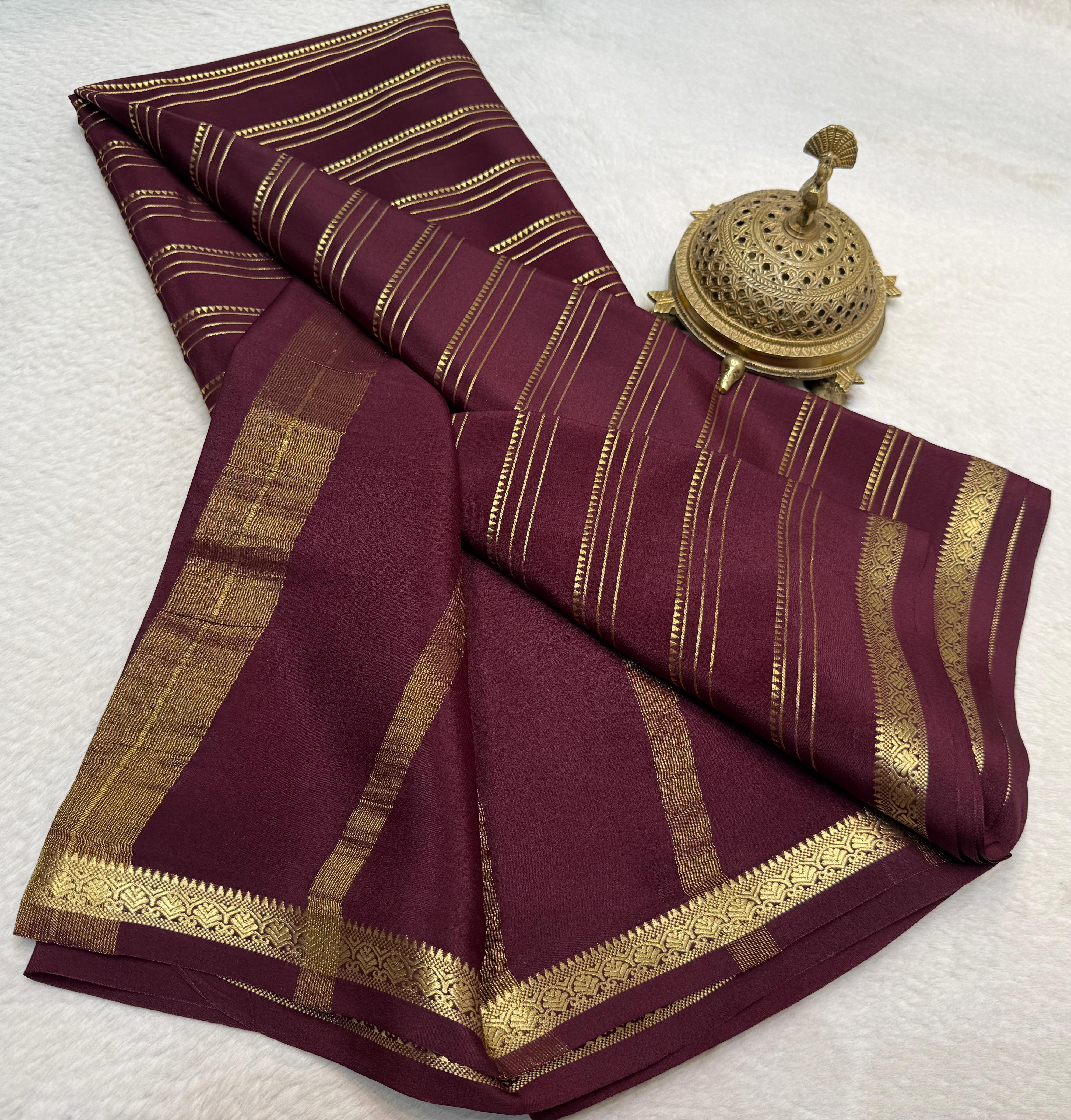 Semi Crepe Silk Saree 120 GSM – Multi Stripe Pattern with Traditional Border & Patta Pallu | Elegant Solid Color Saree for Women