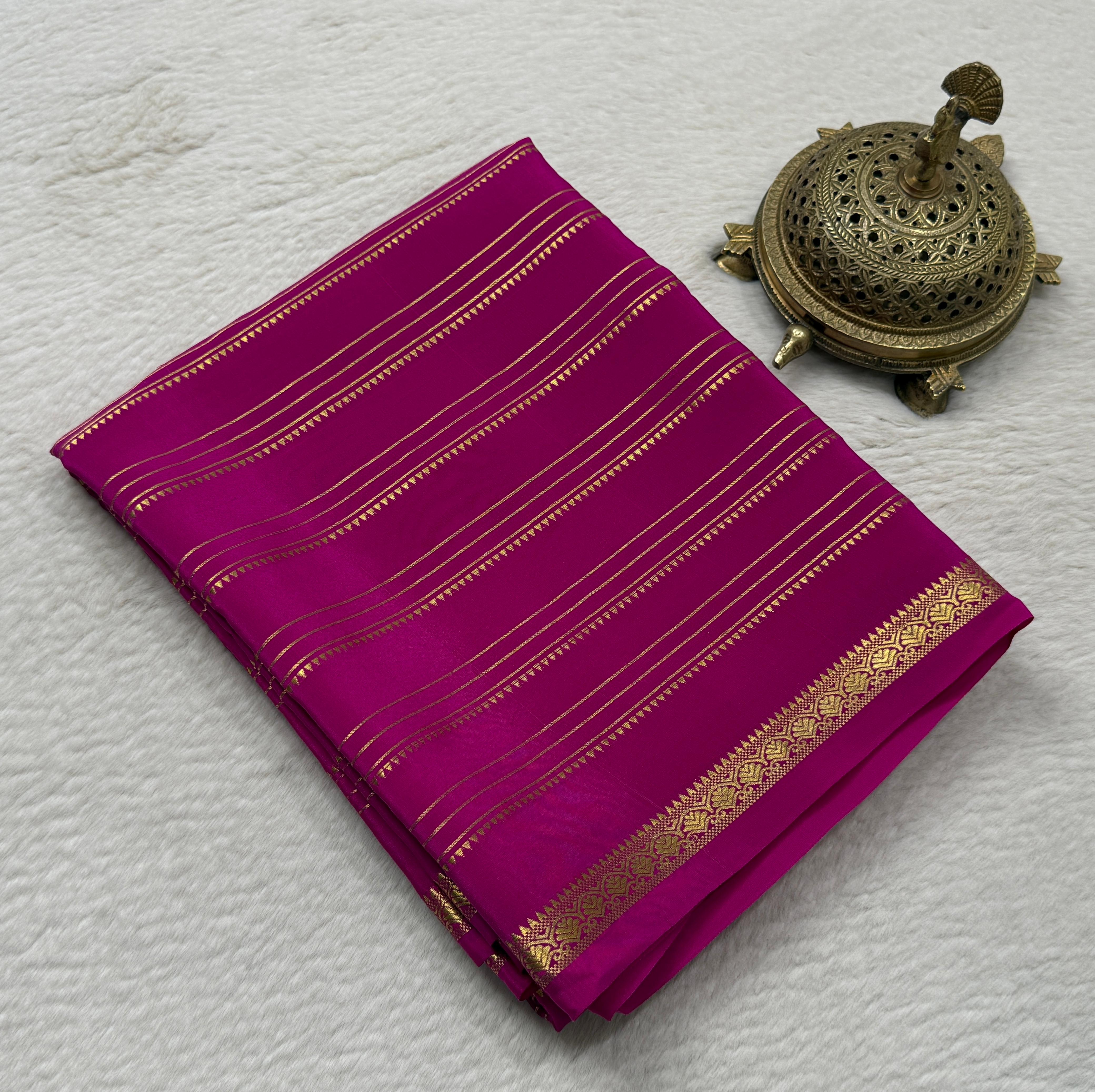 Semi Crepe Silk Saree 120 GSM – Multi Stripe Pattern with Traditional Border & Patta Pallu | Elegant Solid Color Saree for Women