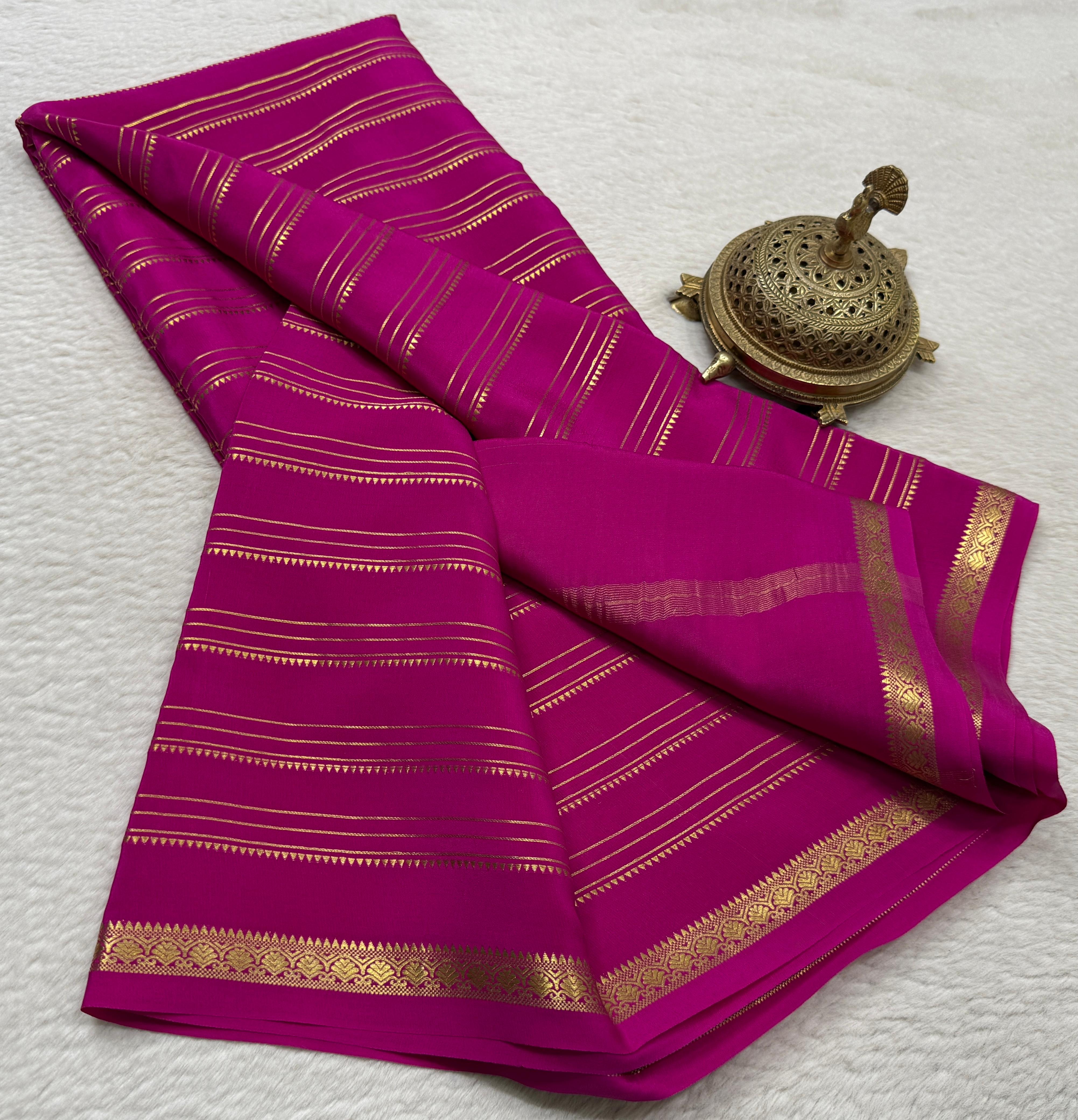 Semi Crepe Silk Saree 120 GSM – Multi Stripe Pattern with Traditional Border & Patta Pallu | Elegant Solid Color Saree for Women