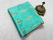Exclusive Semi Crepe Silk Saree with Borderless Checks, Elephant & Peacock Buttas | Contrast Rich Pallu Saree
