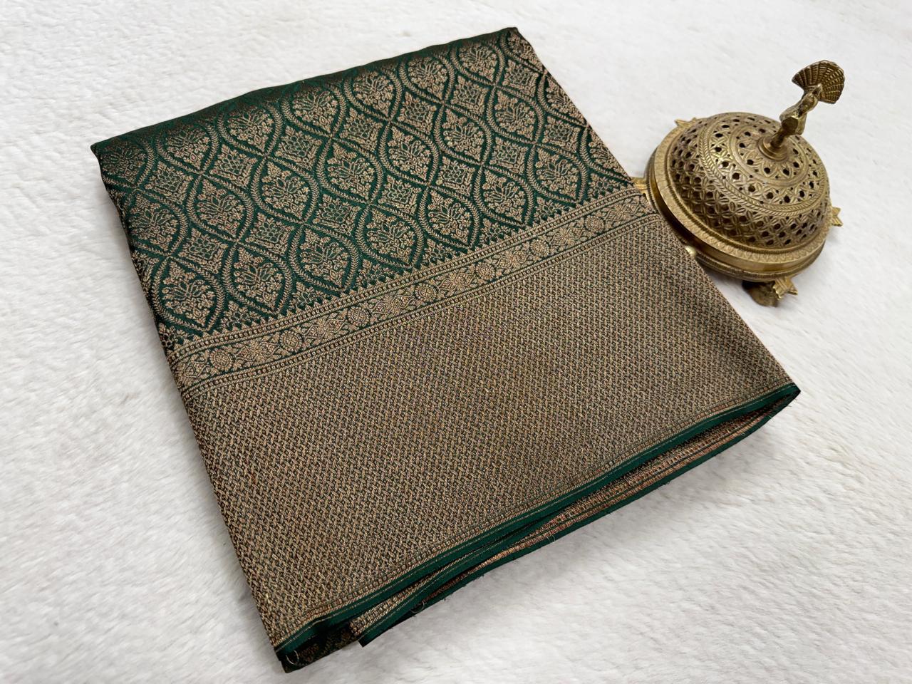 Rashmika Mandanna Inspired Crepe Brocade Mysore Silk Saree with Rich Pallu