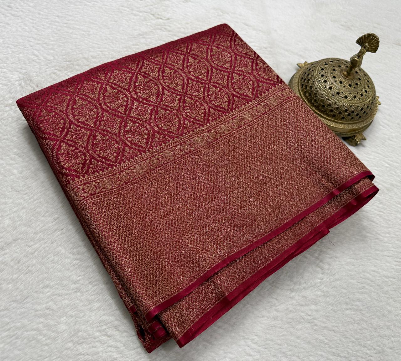 Rashmika Mandanna Inspired Crepe Brocade Mysore Silk Saree with Rich Pallu
