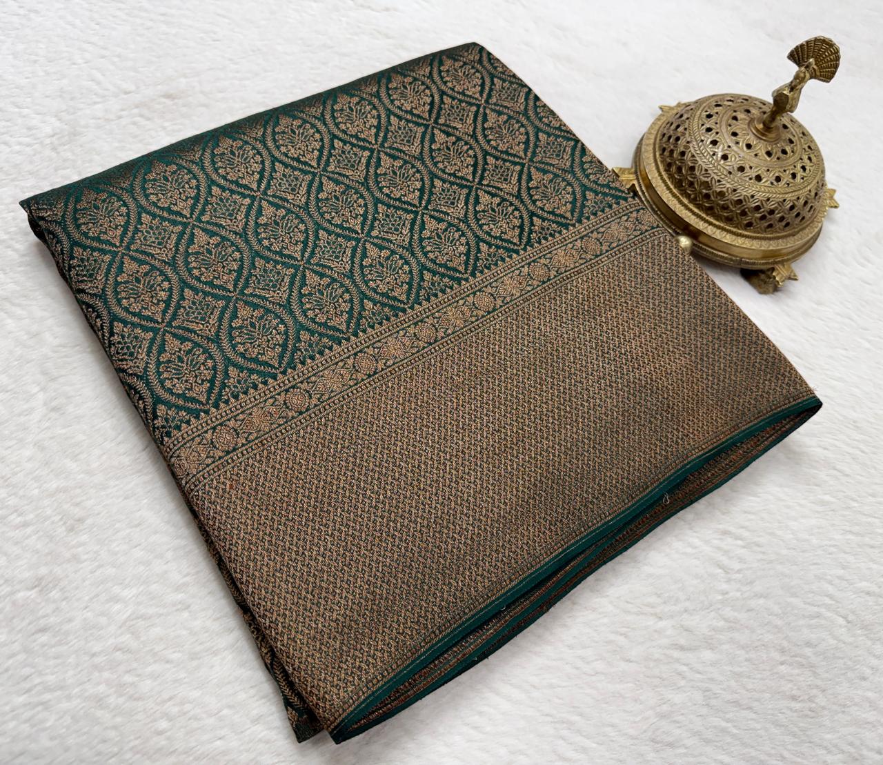 Rashmika Mandanna Inspired Crepe Brocade Mysore Silk Saree with Rich Pallu