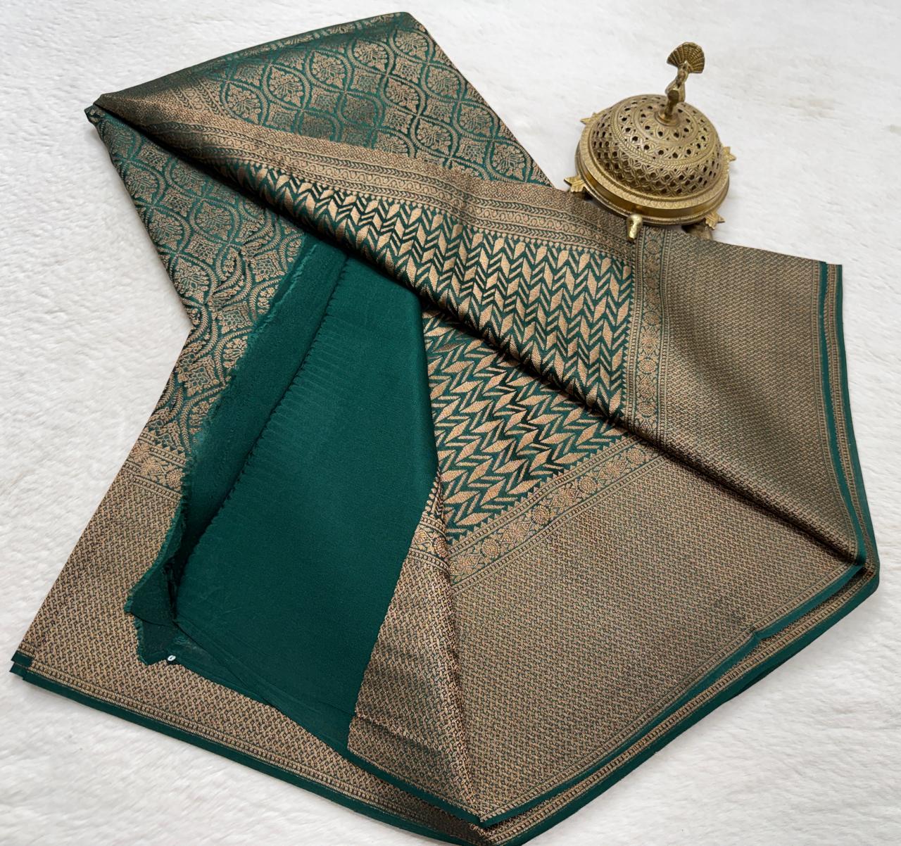 Rashmika Mandanna Inspired Crepe Brocade Mysore Silk Saree with Rich Pallu