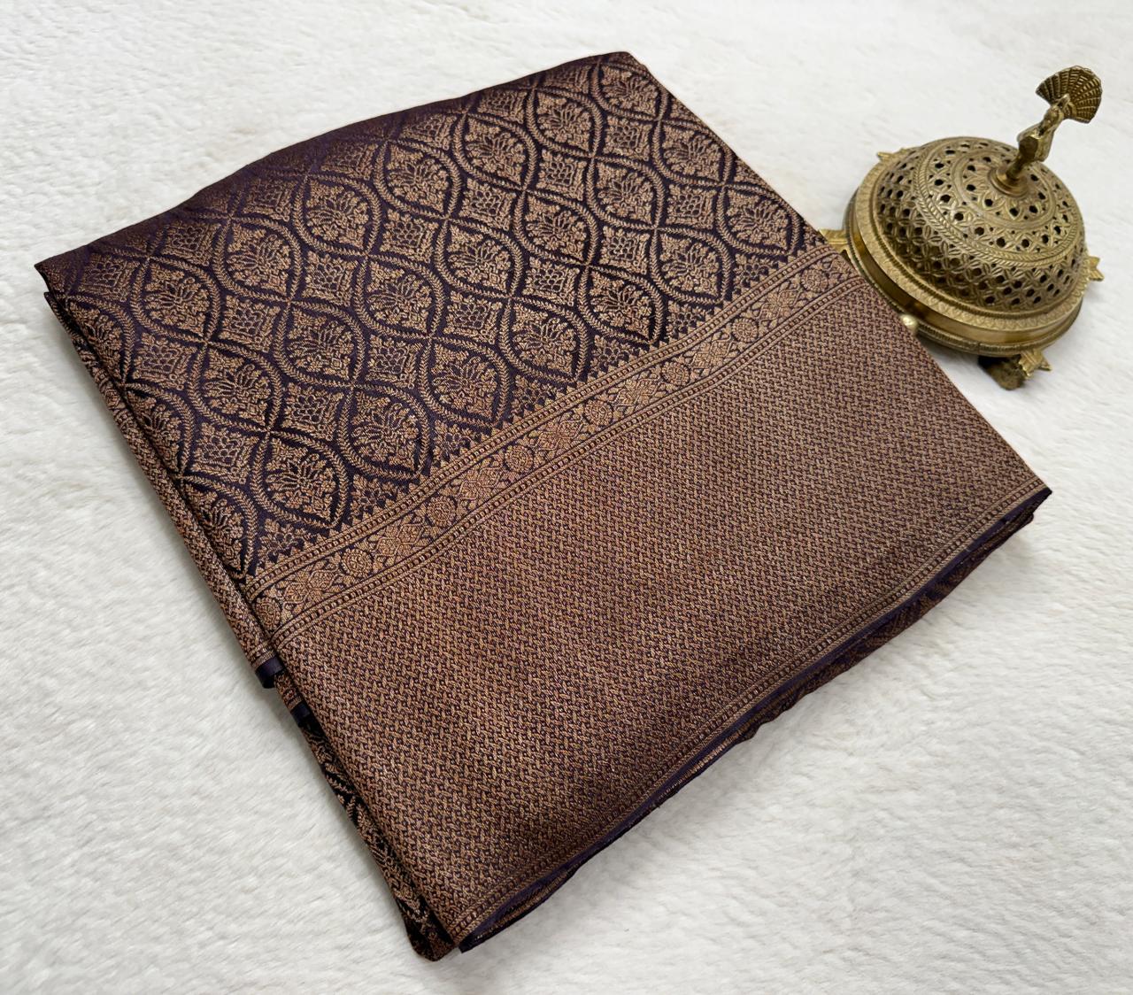 Rashmika Mandanna Inspired Crepe Brocade Mysore Silk Saree with Rich Pallu