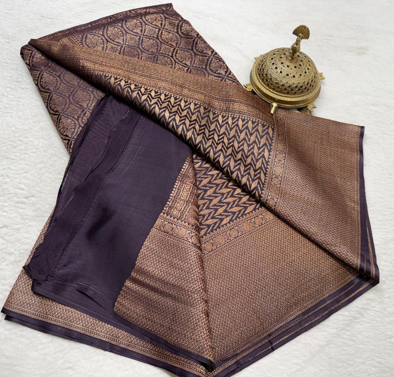 Rashmika Mandanna Inspired Crepe Brocade Mysore Silk Saree with Rich Pallu