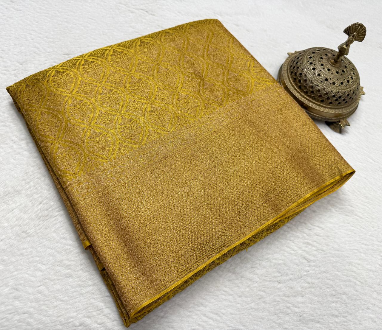 Rashmika Mandanna Inspired Crepe Brocade Mysore Silk Saree with Rich Pallu