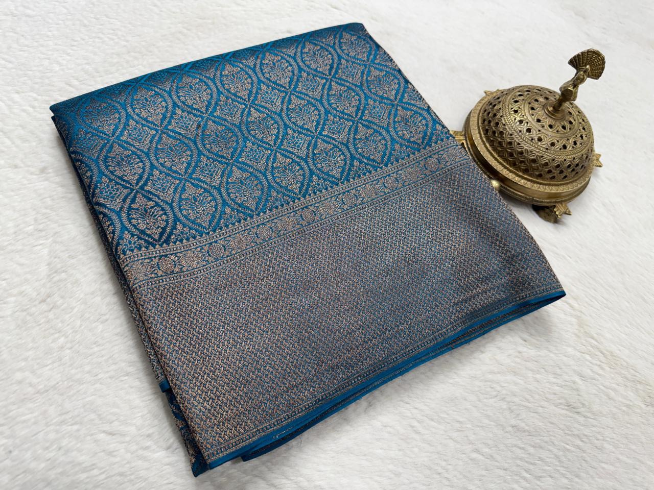 Rashmika Mandanna Inspired Crepe Brocade Mysore Silk Saree with Rich Pallu