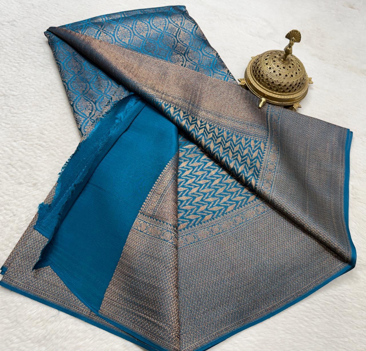 Rashmika Mandanna Inspired Crepe Brocade Mysore Silk Saree with Rich Pallu