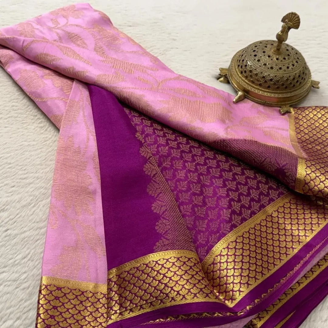 Rich Bridal Wear Crepe Silk Brocade Saree with Rich Border & Pallu