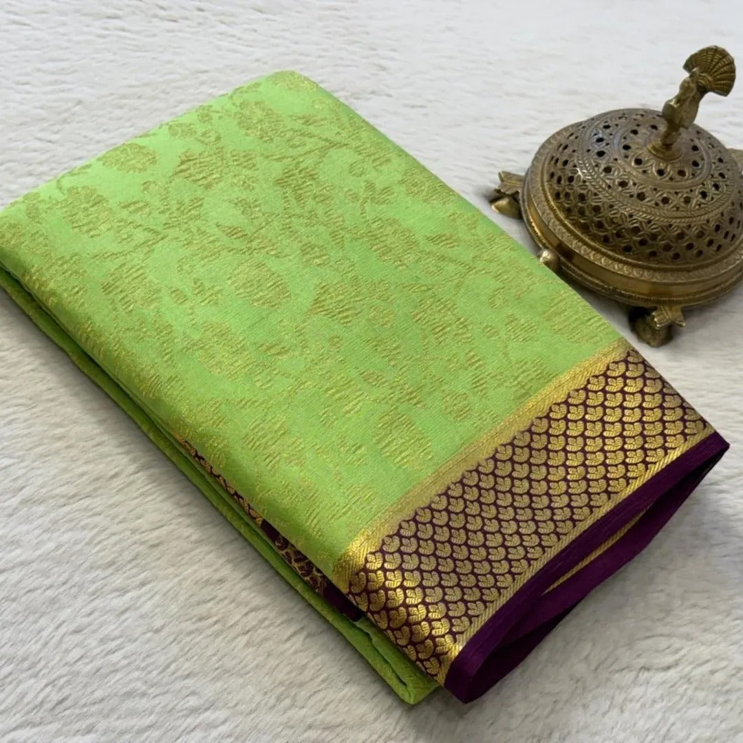 Rich Bridal Wear Crepe Silk Brocade Saree with Rich Border & Pallu