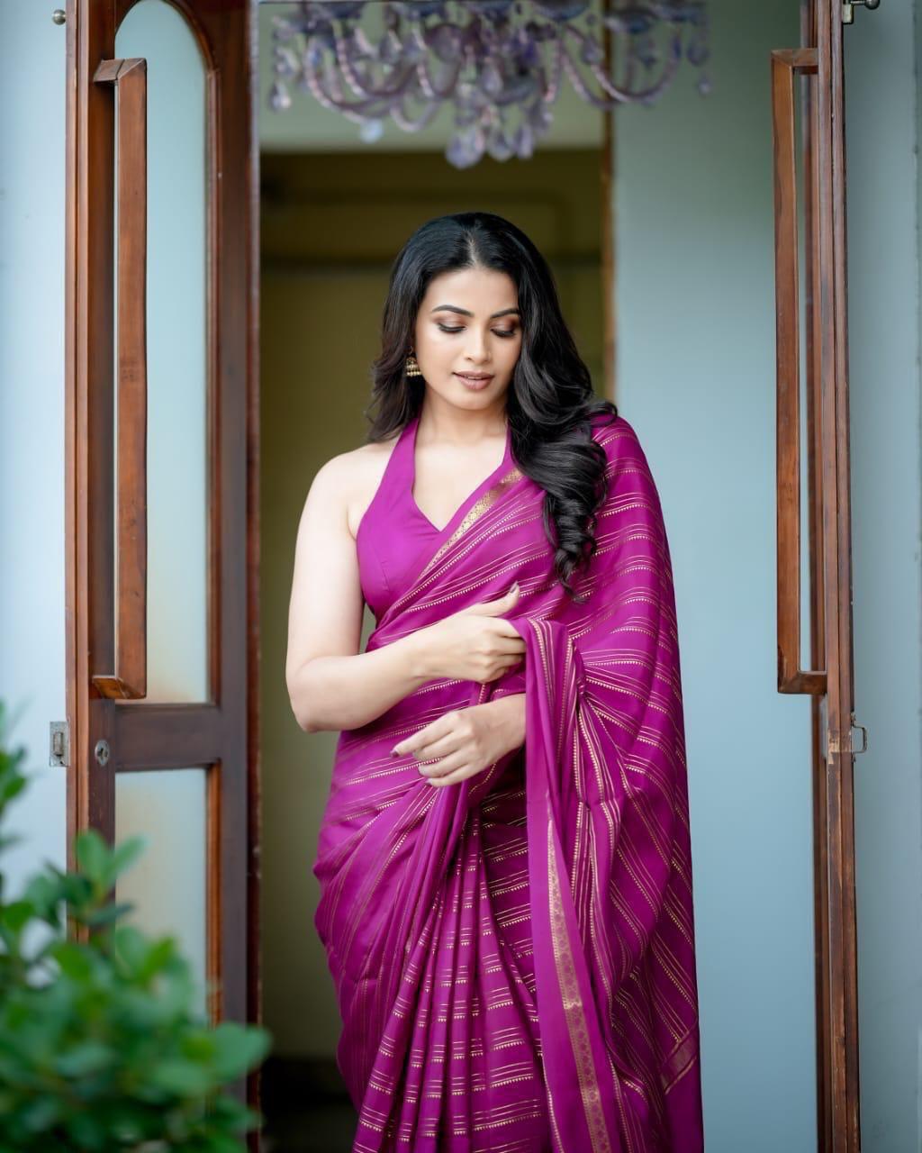 Elegant Crepe Silk Saree with Multi Stripe Pattern & Traditional Patta Pallu
