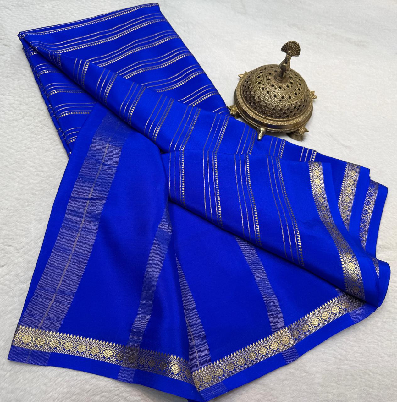 Elegant Crepe Silk Saree with Multi Stripe Pattern & Traditional Patta Pallu