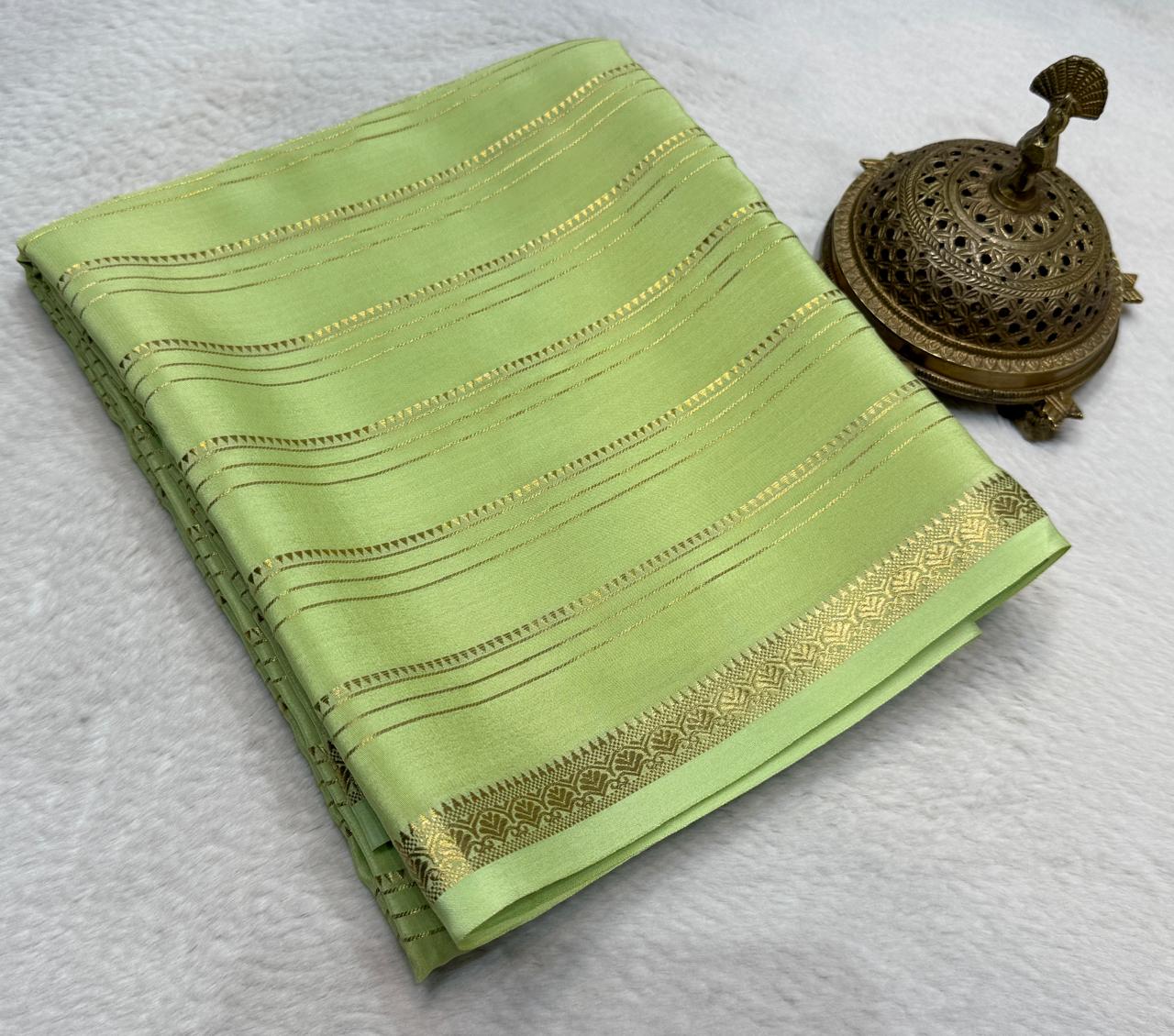 Elegant Crepe Silk Saree with Multi Stripe Pattern & Traditional Patta Pallu