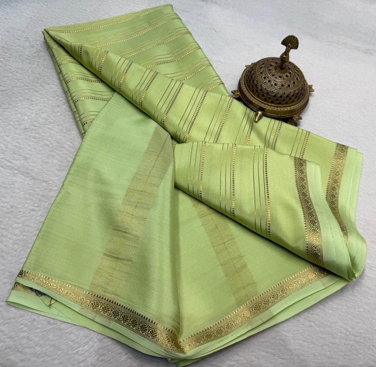 Elegant Crepe Silk Saree with Multi Stripe Pattern & Traditional Patta Pallu