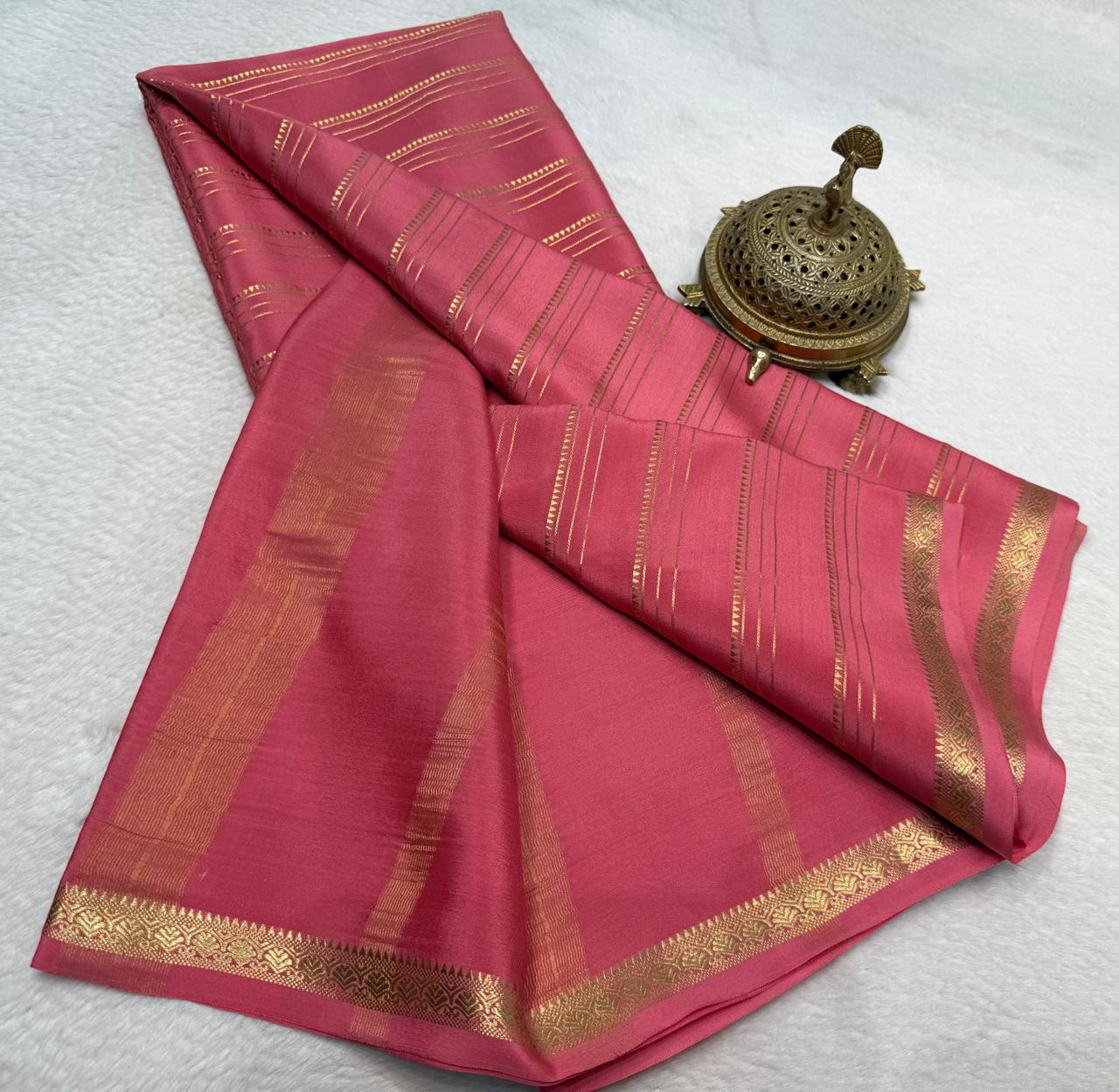 Elegant Crepe Silk Saree with Multi Stripe Pattern & Traditional Patta Pallu