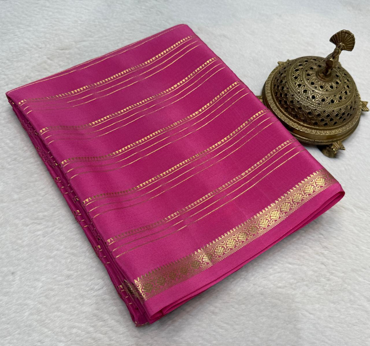 Elegant Crepe Silk Saree with Multi Stripe Pattern & Traditional Patta Pallu