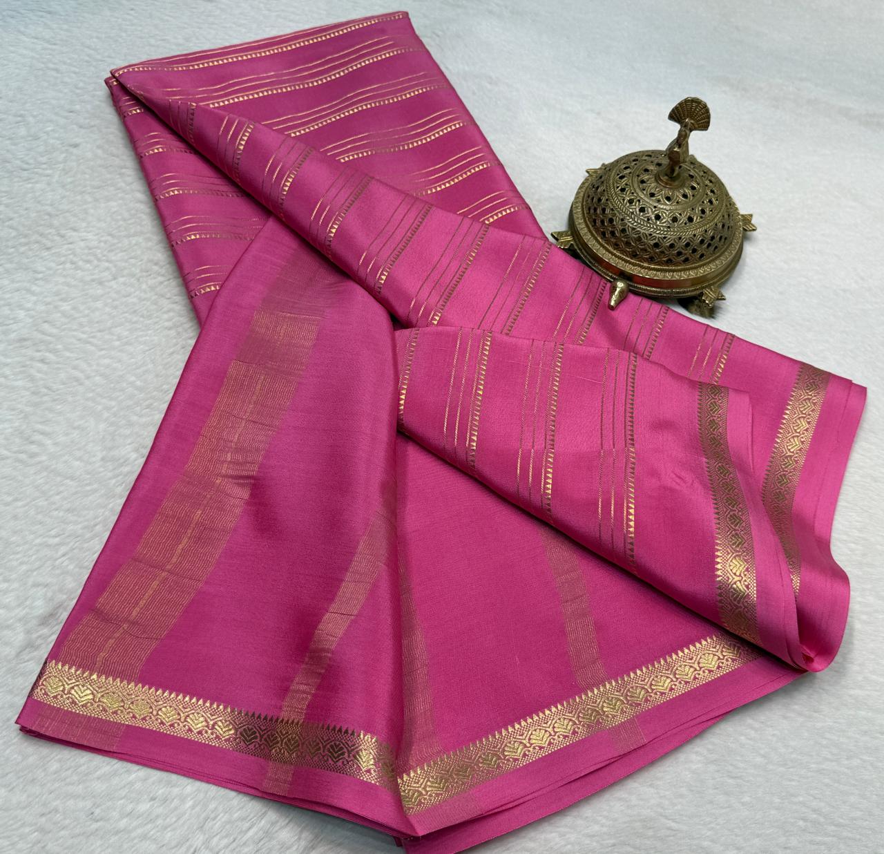 Elegant Crepe Silk Saree with Multi Stripe Pattern & Traditional Patta Pallu