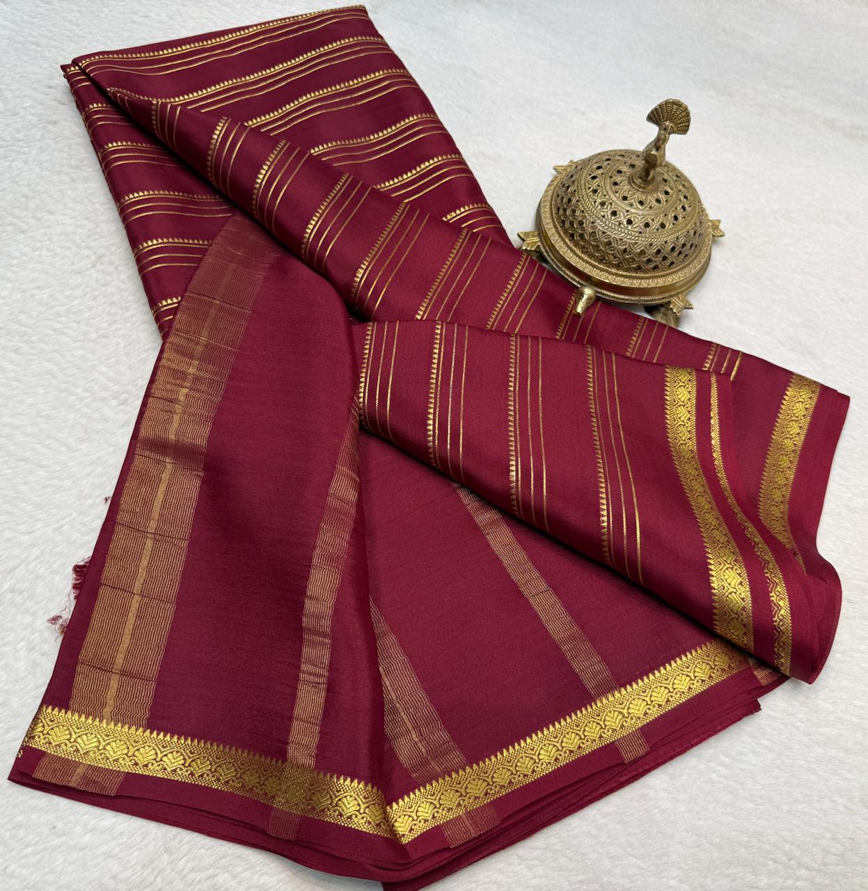 Elegant Crepe Silk Saree with Multi Stripe Pattern & Traditional Patta Pallu