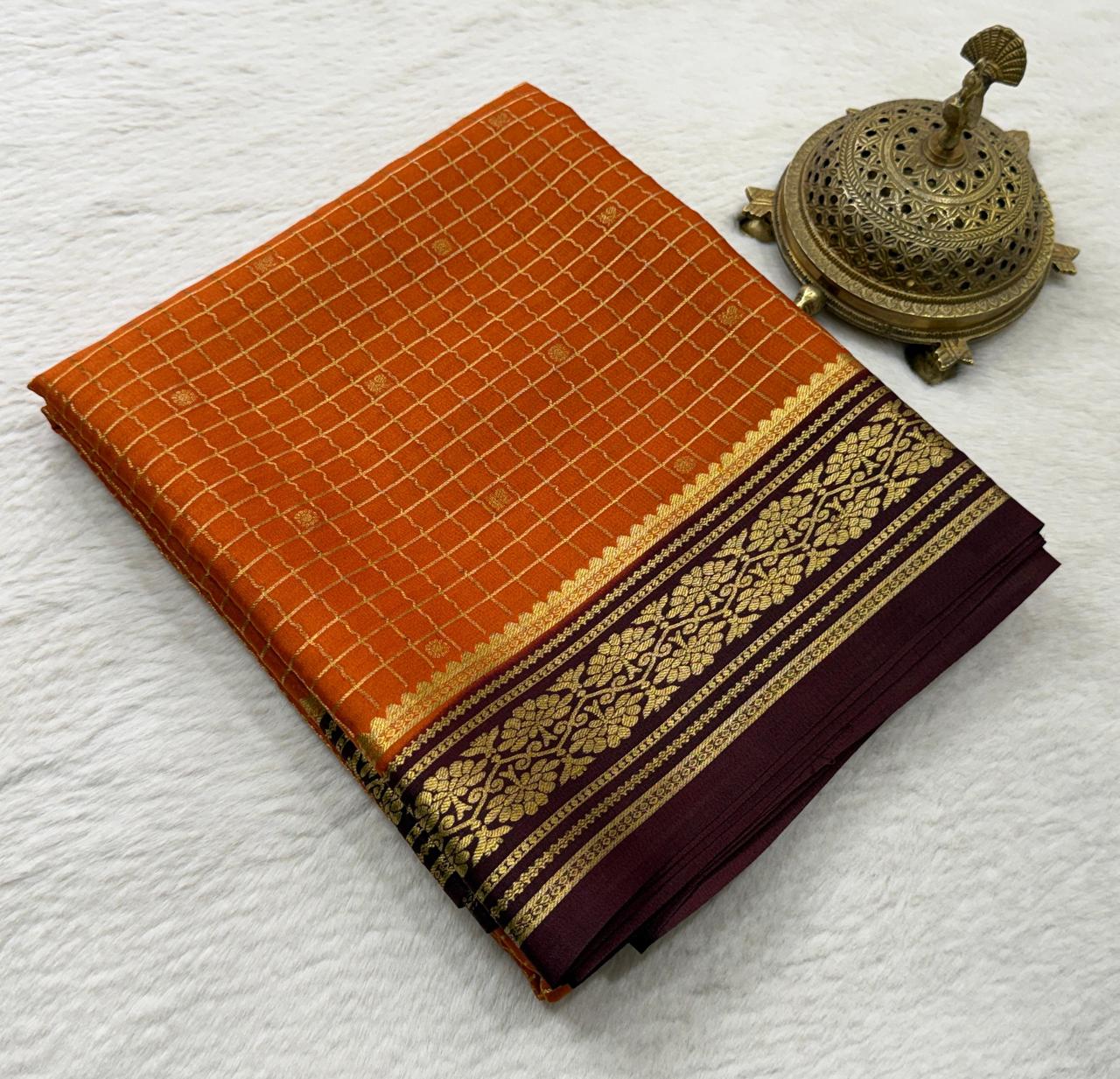 Crepe Brocket Silk Saree with Peacock Buttas | Rich Border & Pallu | Designer Saree Online