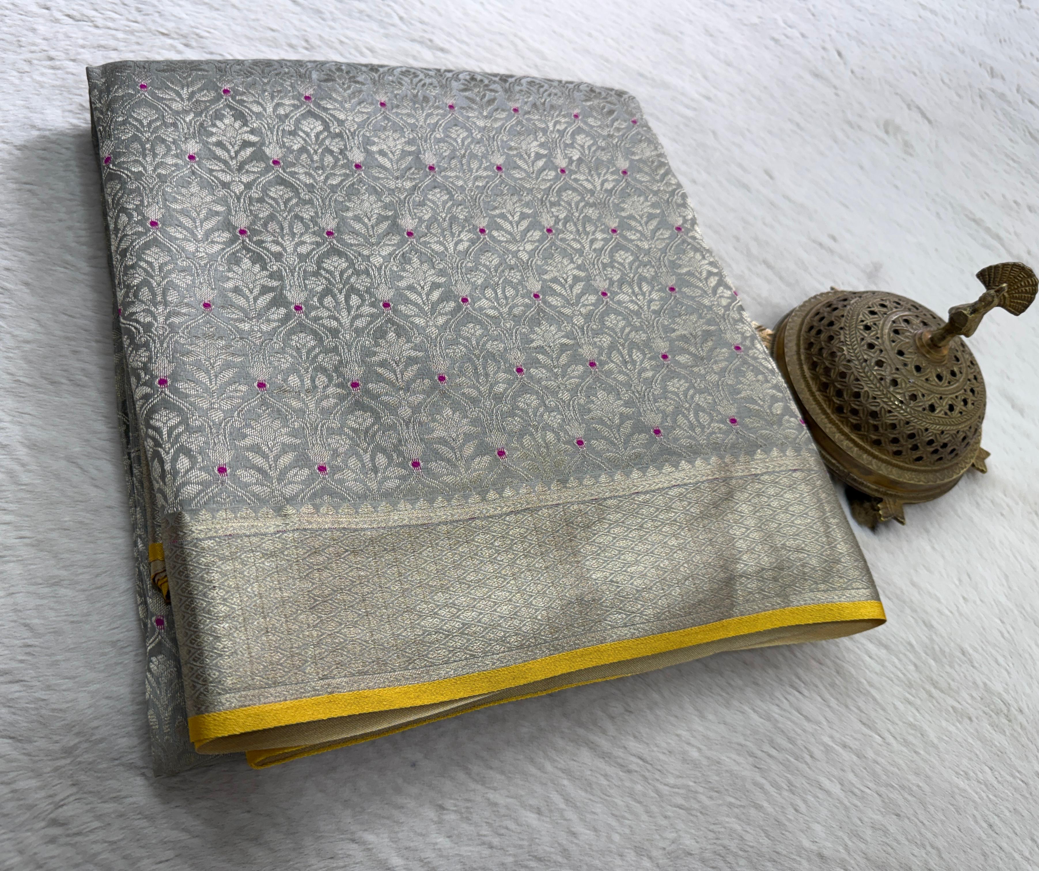 Regal Brocade Mysore Silk Saree | Silk Mark Certified Floral Zari Weaving | Rich Pallu | Premium Wedding & Festive Saree