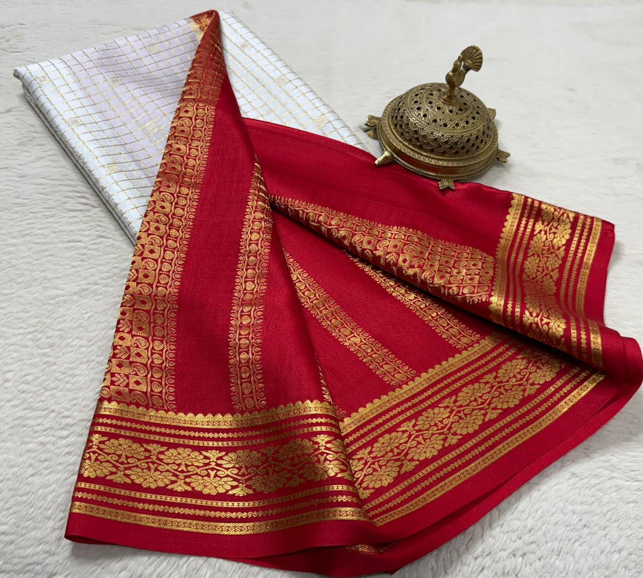 Exclusive Designer Crepe Silk Saree with Fine Checks, Peacock Chakra Buttas, Rich Border & Pallu