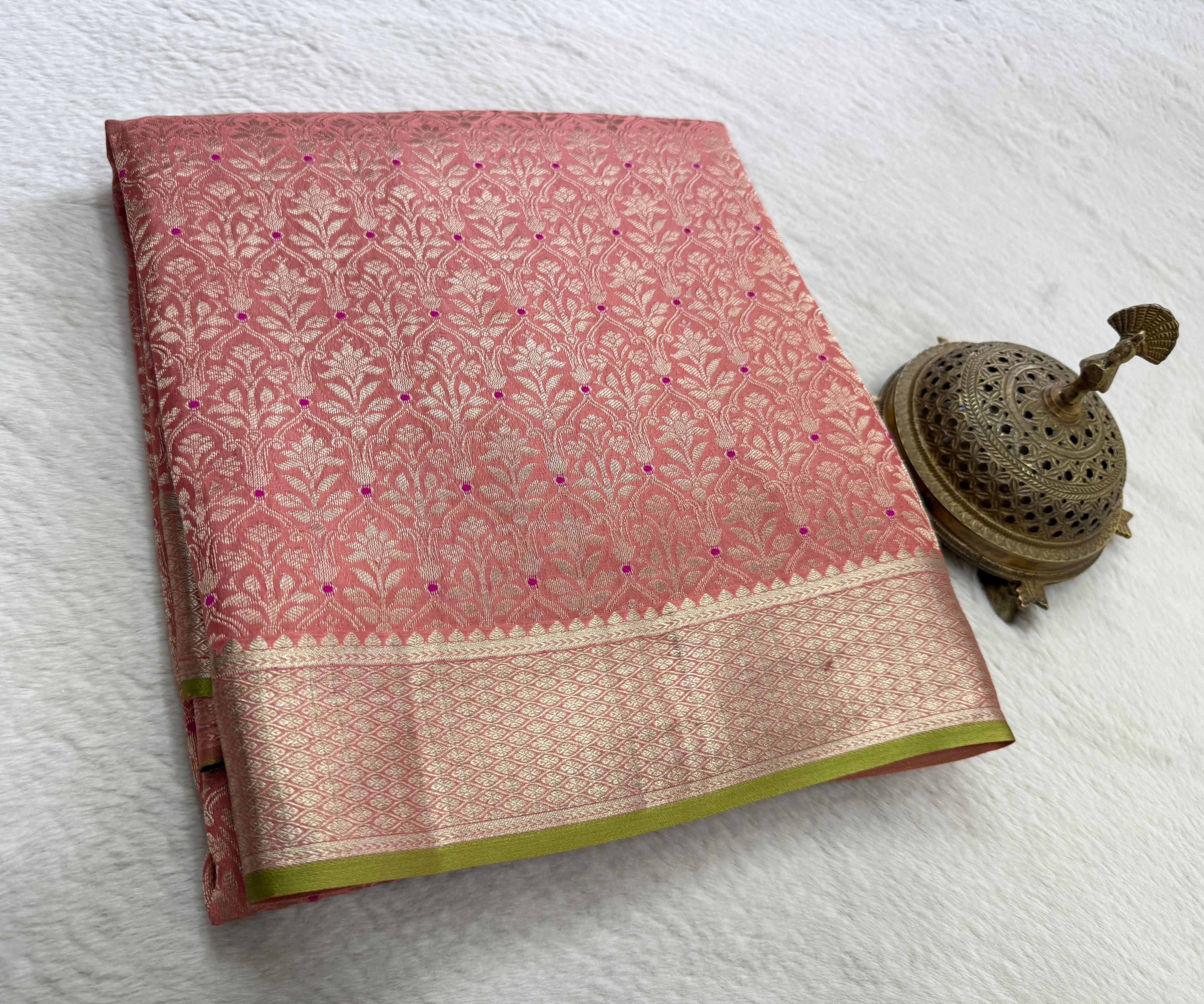 Pure Brocade Silk Saree with Floral Zari Weaving & Rich Pallu | 120 GSM