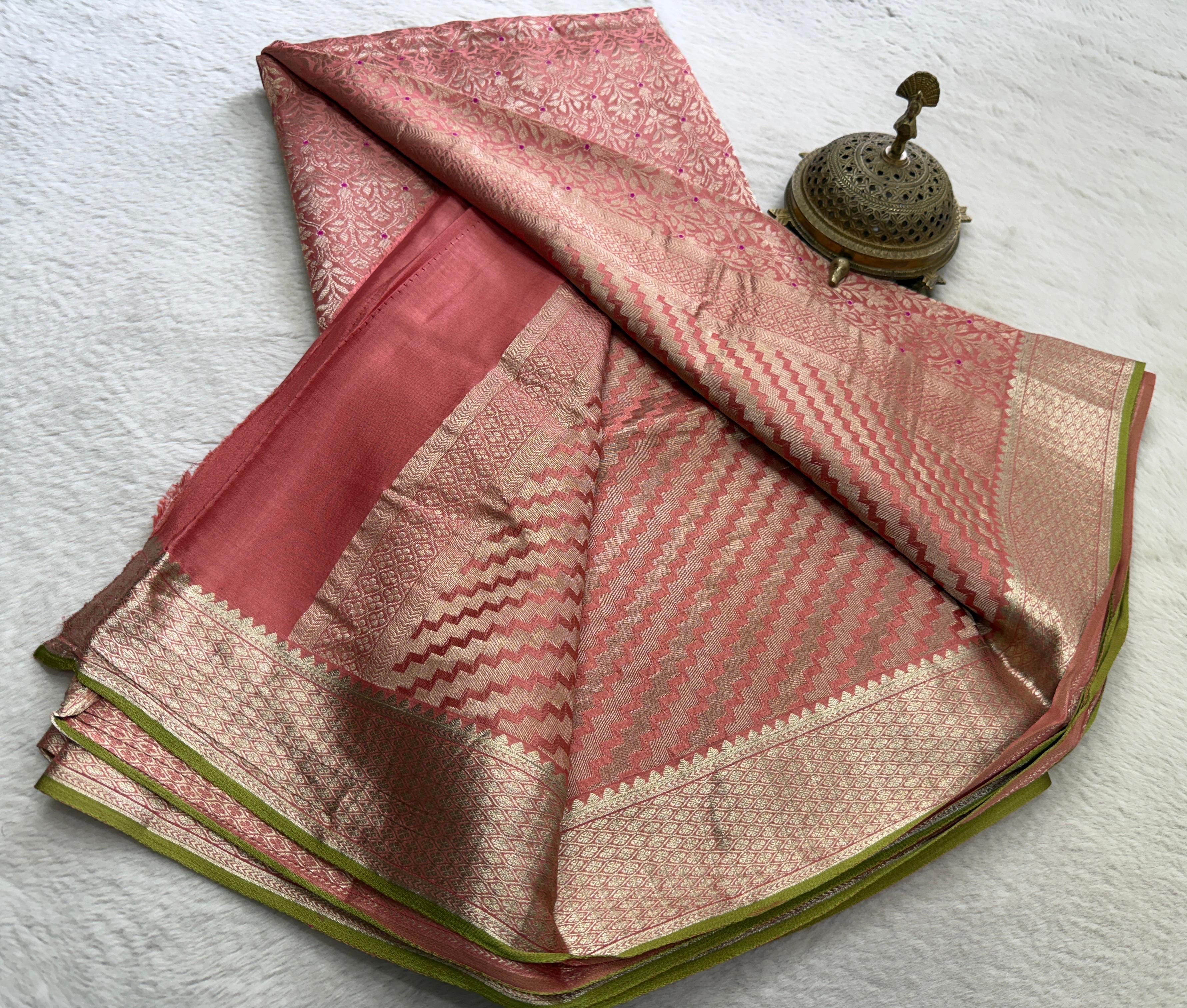 Pure Brocade Silk Saree with Floral Zari Weaving & Rich Pallu | 120 GSM