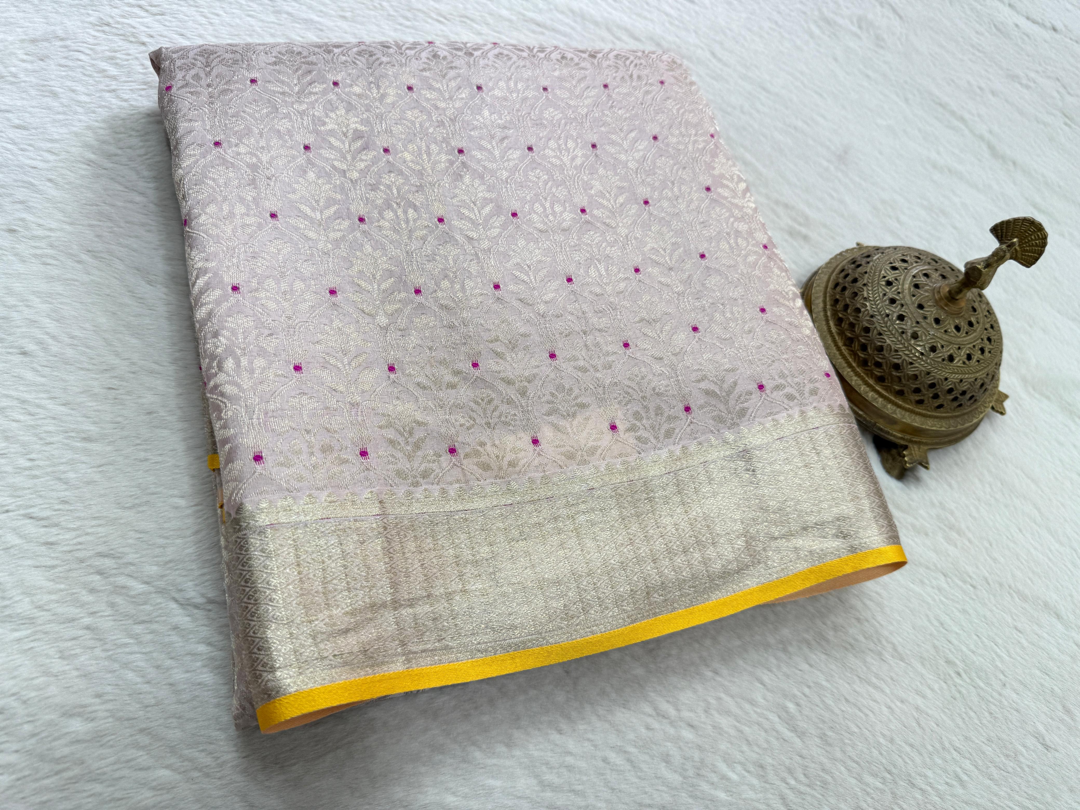 Pure Brocade Silk Saree with Floral Zari Weaving & Rich Pallu | 120 GSM