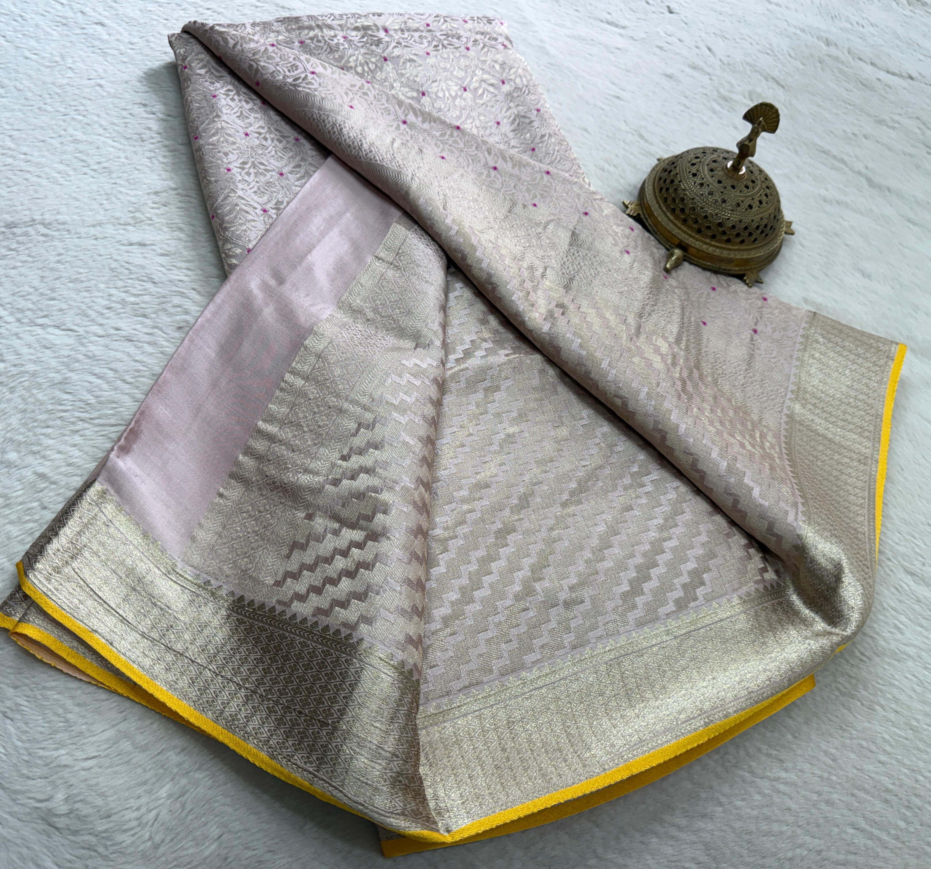 Pure Brocade Silk Saree with Floral Zari Weaving & Rich Pallu | 120 GSM