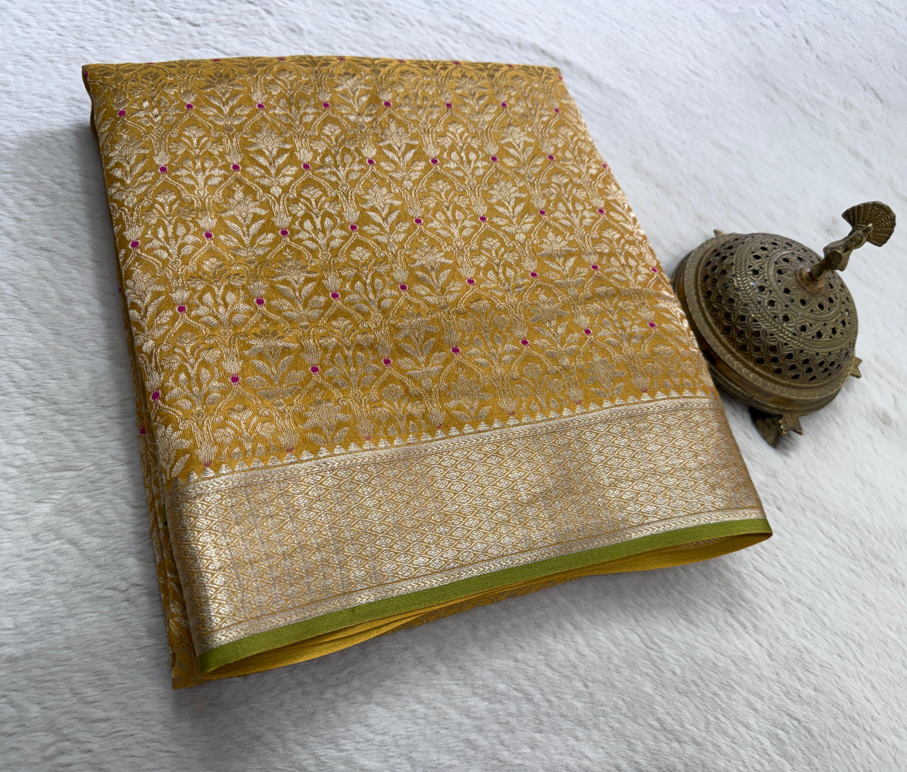 Pure Brocade Silk Saree with Floral Zari Weaving & Rich Pallu | 120 GSM