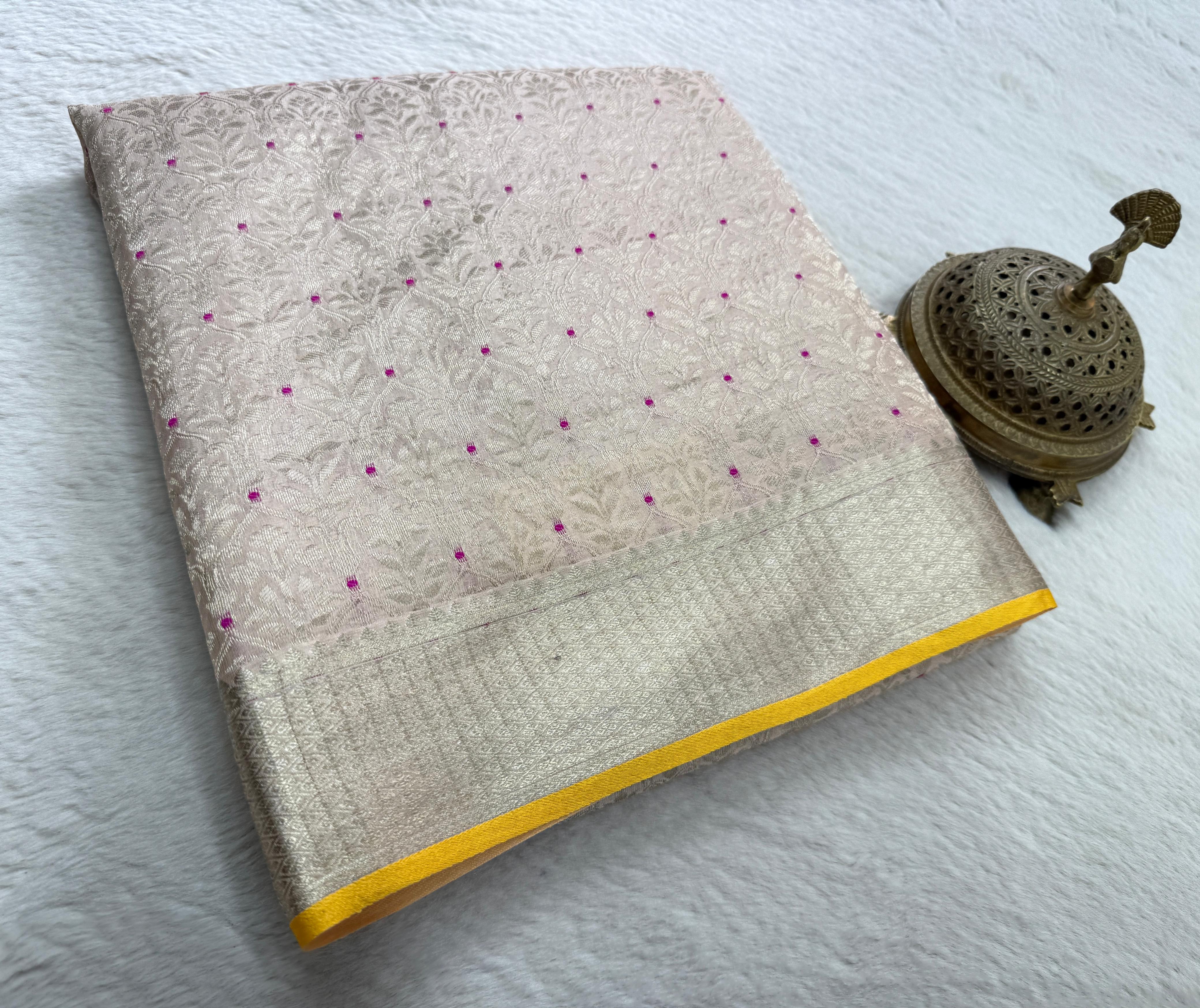 Pure Brocade Silk Saree with Floral Zari Weaving & Rich Pallu | 120 GSM