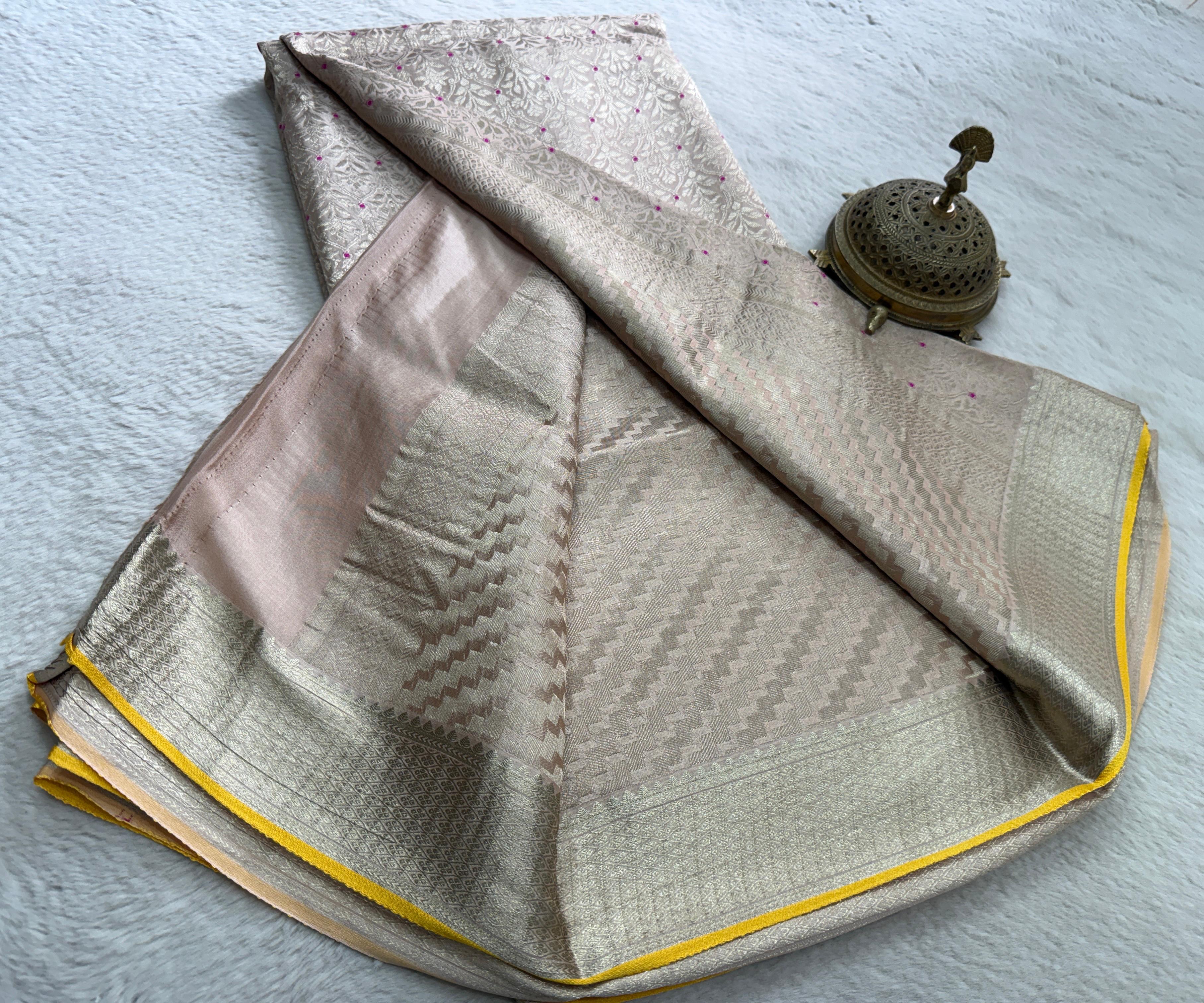 Pure Brocade Silk Saree with Floral Zari Weaving & Rich Pallu | 120 GSM