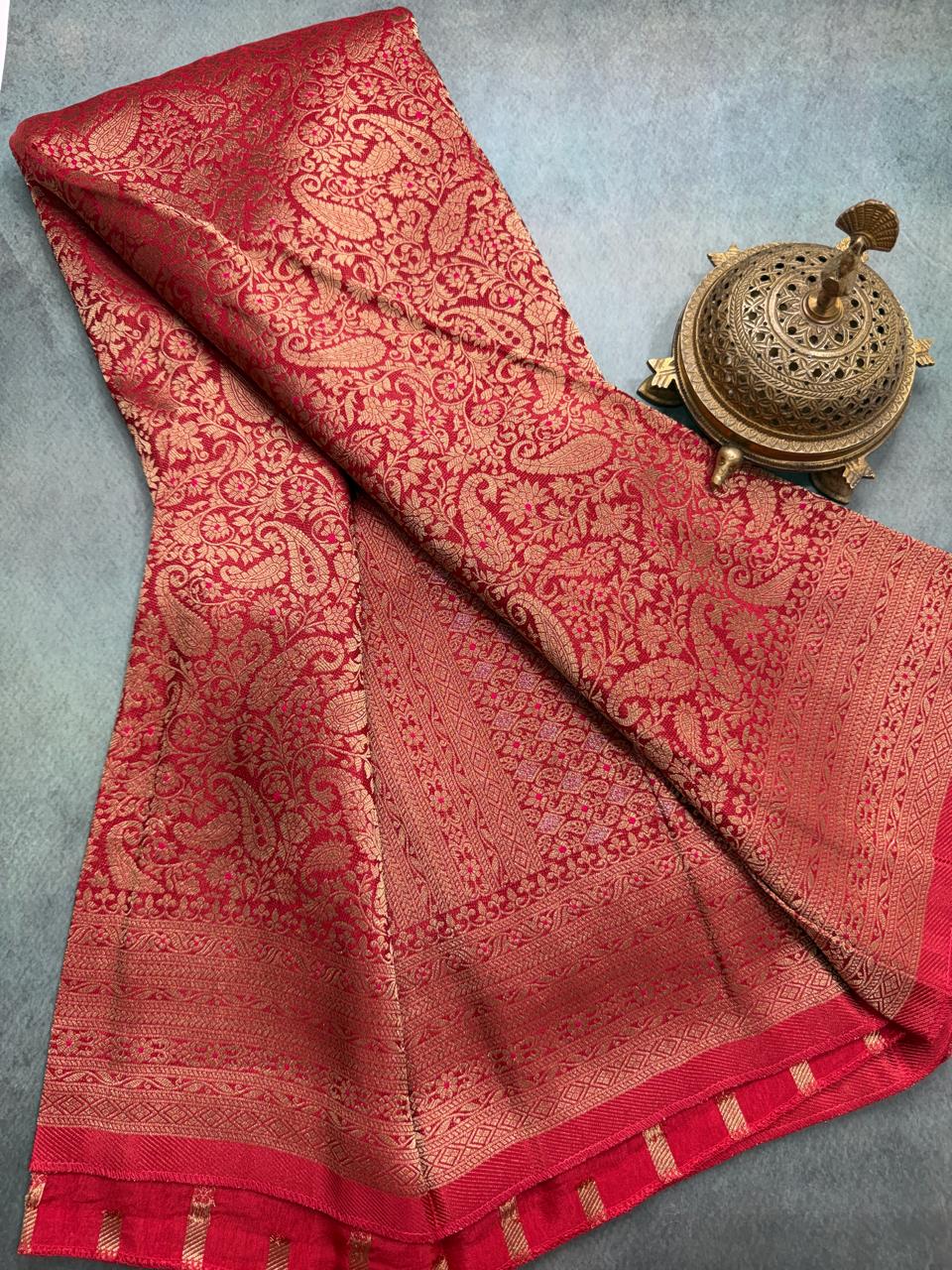 Premium Crepe Brocade Saree with Rich Zari Weaving & Meenakari Work