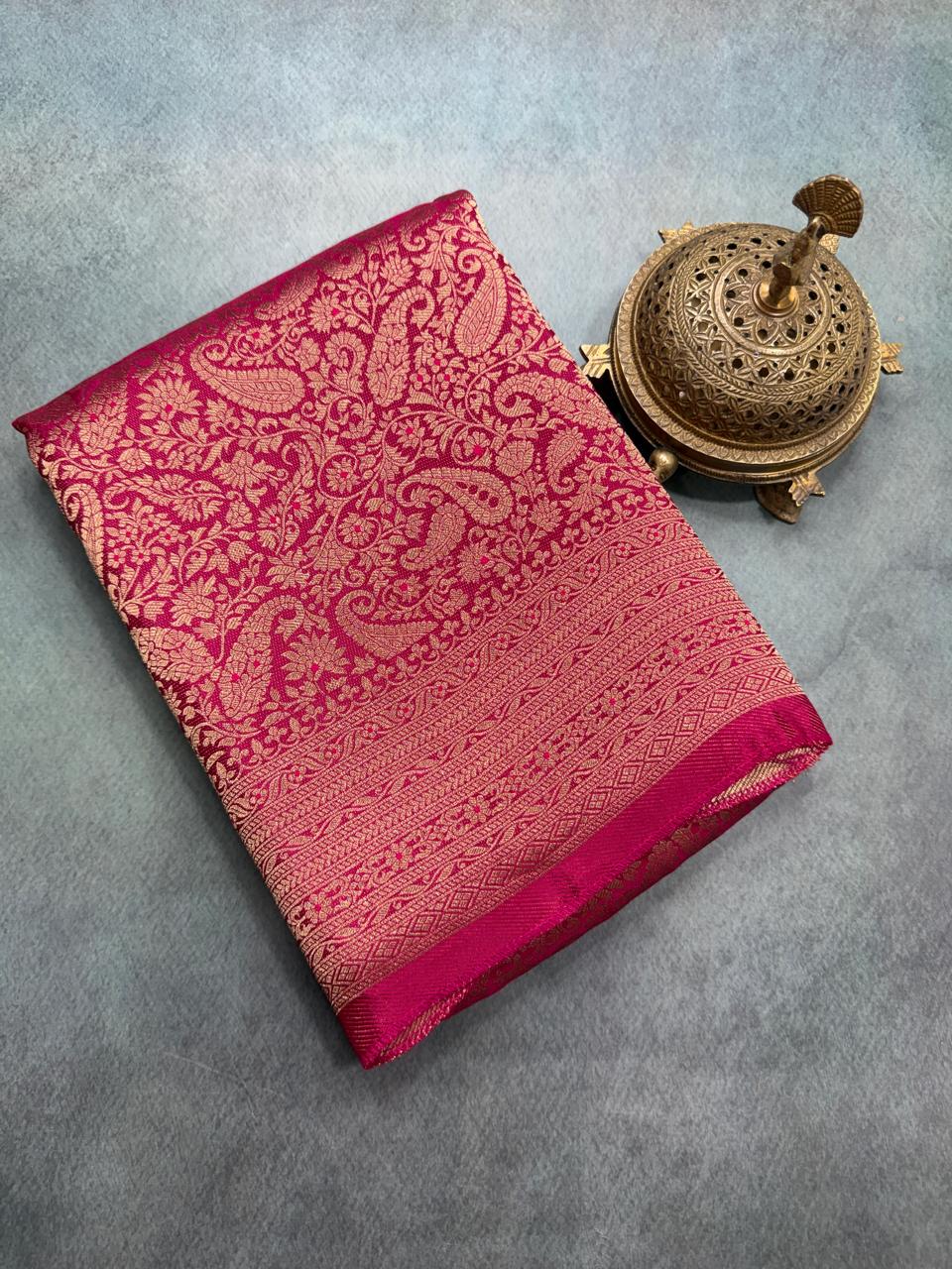 Premium Crepe Brocade Saree with Rich Zari Weaving & Meenakari Work