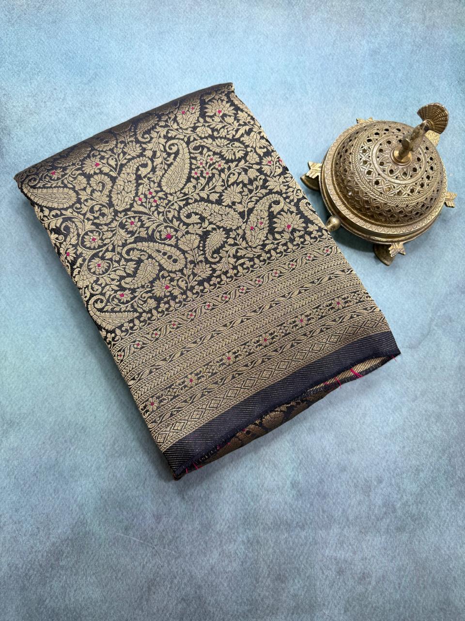 Premium Crepe Brocade Saree with Rich Zari Weaving & Meenakari Work