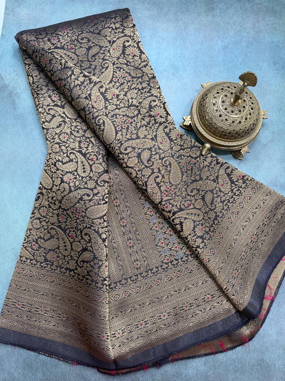 Premium Crepe Brocade Saree with Rich Zari Weaving & Meenakari Work