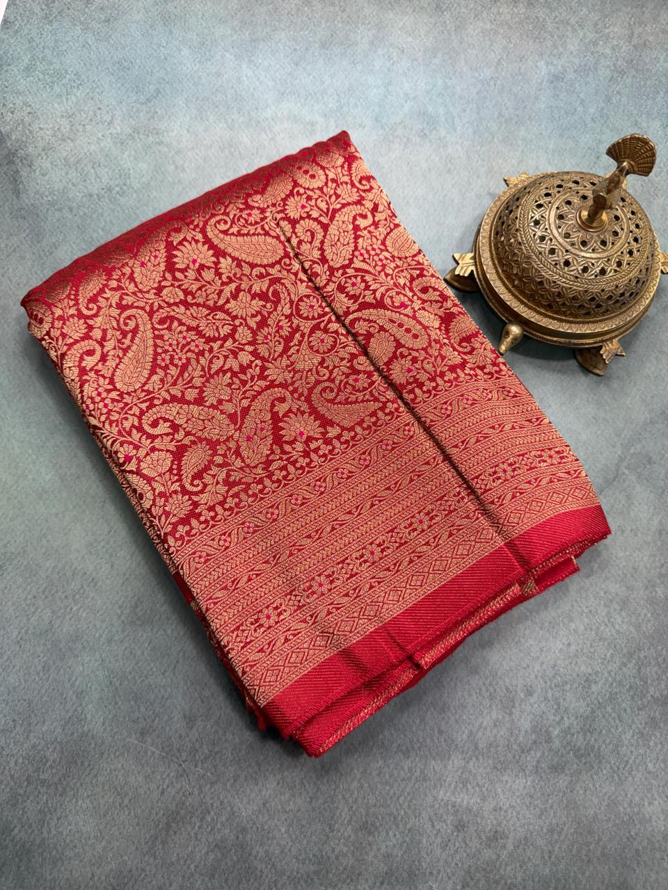Premium Crepe Brocade Saree with Rich Zari Weaving & Meenakari Work