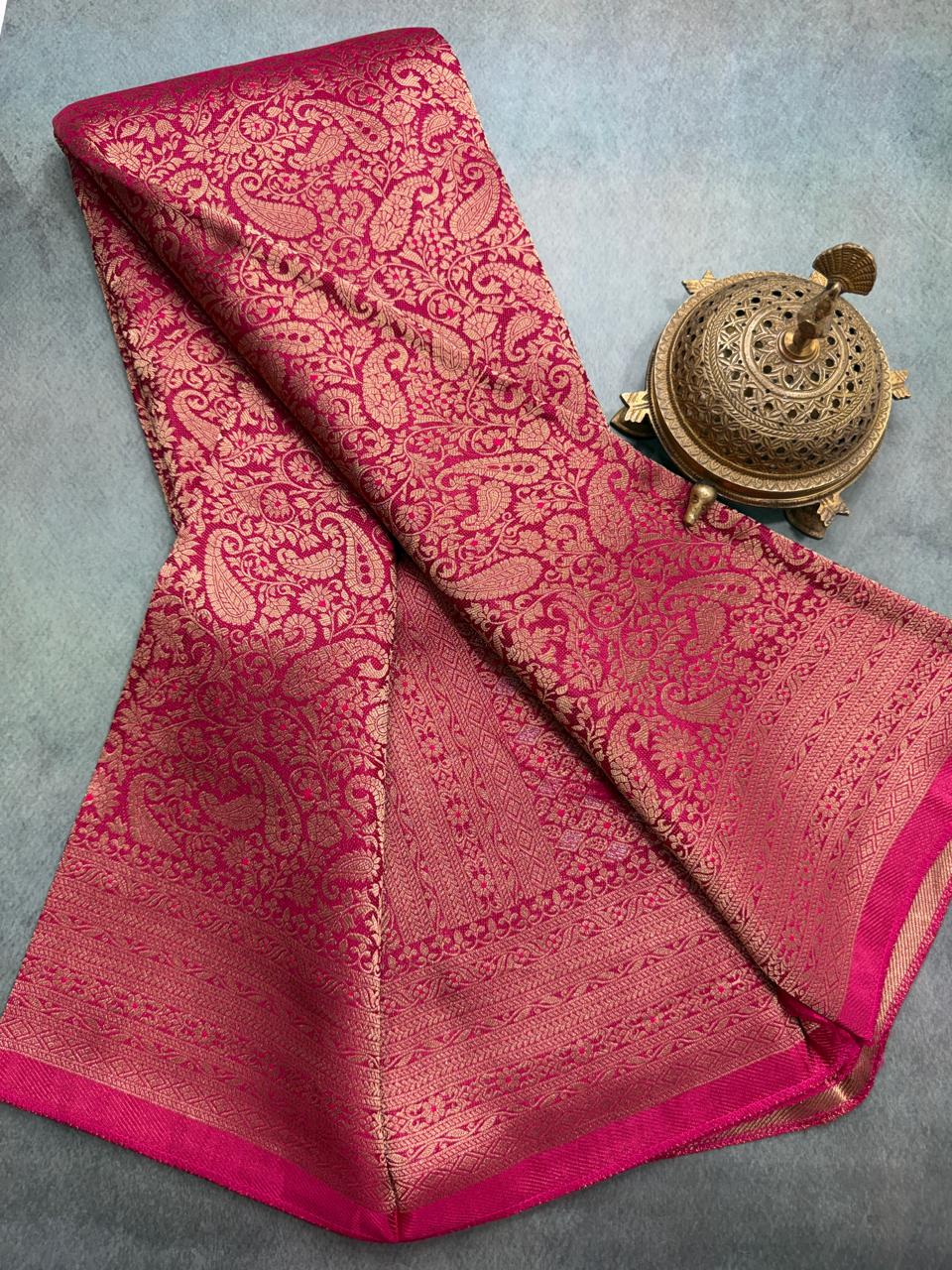 Premium Crepe Brocade Saree with Rich Zari Weaving & Meenakari Work