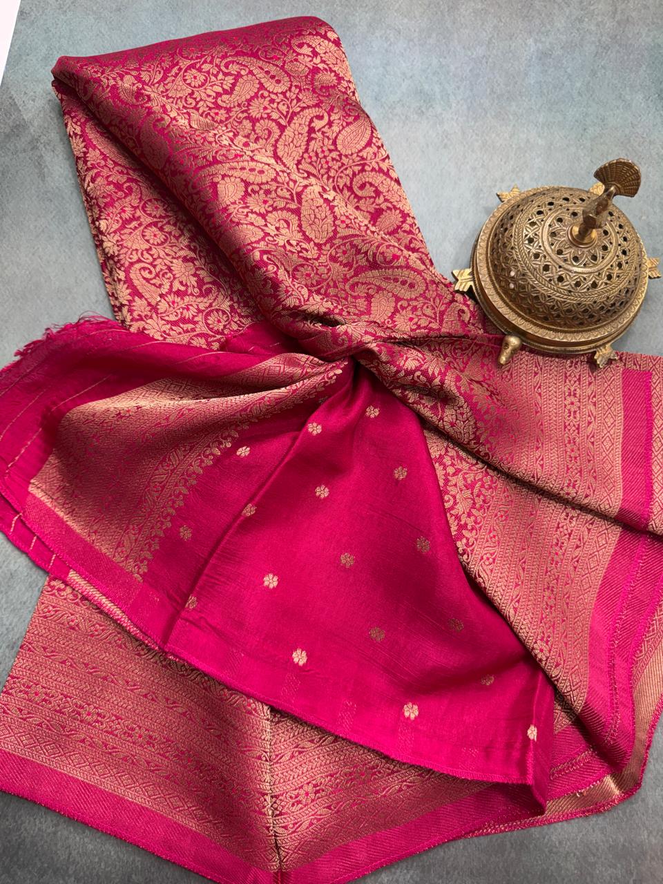Premium Crepe Brocade Saree with Rich Zari Weaving & Meenakari Work